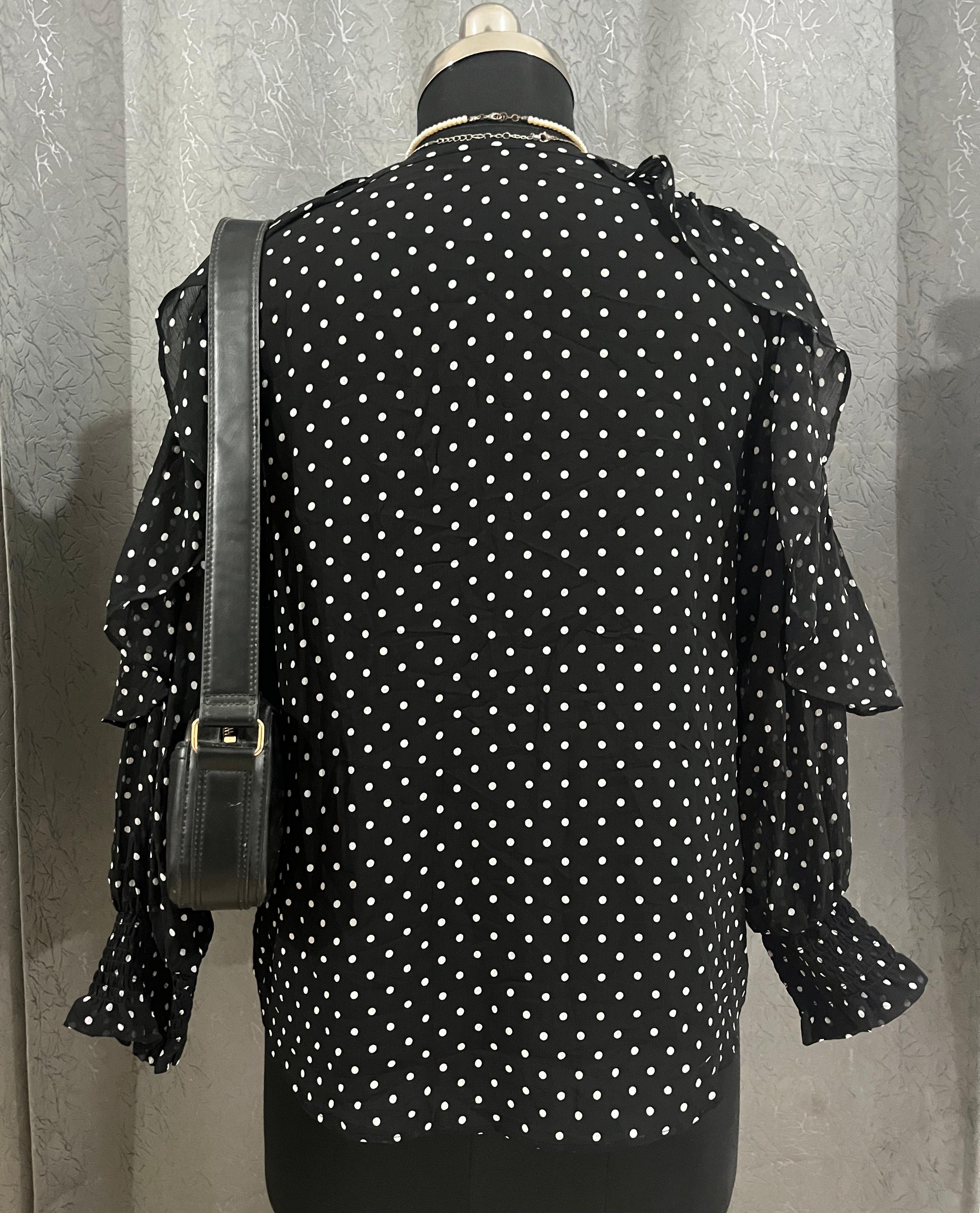 Black Polka Dot Ruffle Blouse – Size M
