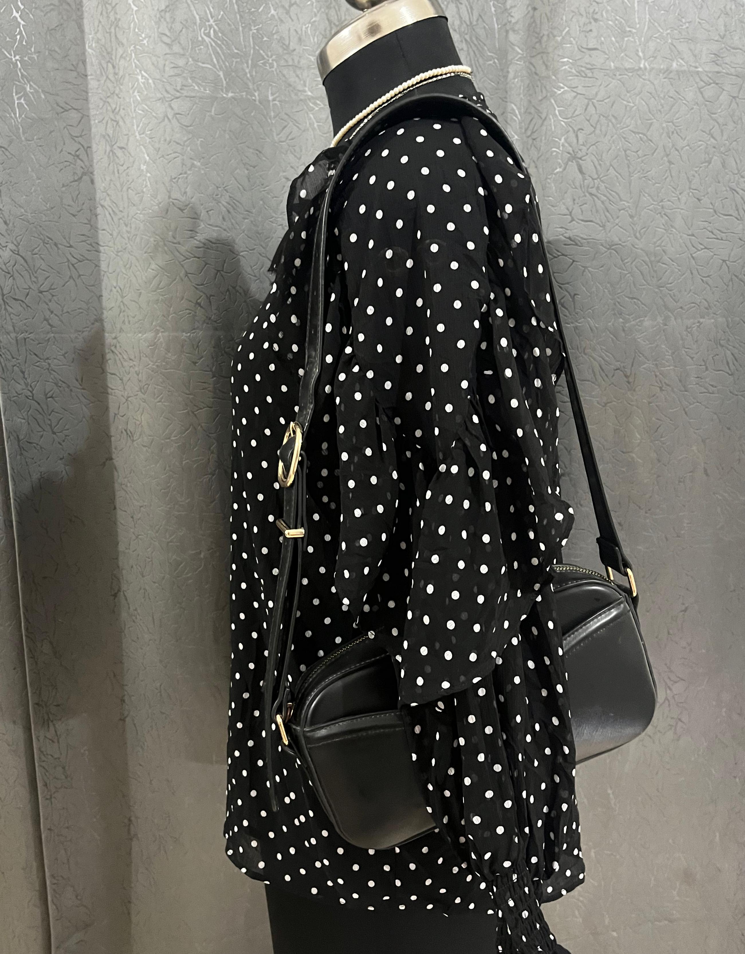 Black Polka Dot Ruffle Blouse – Size M