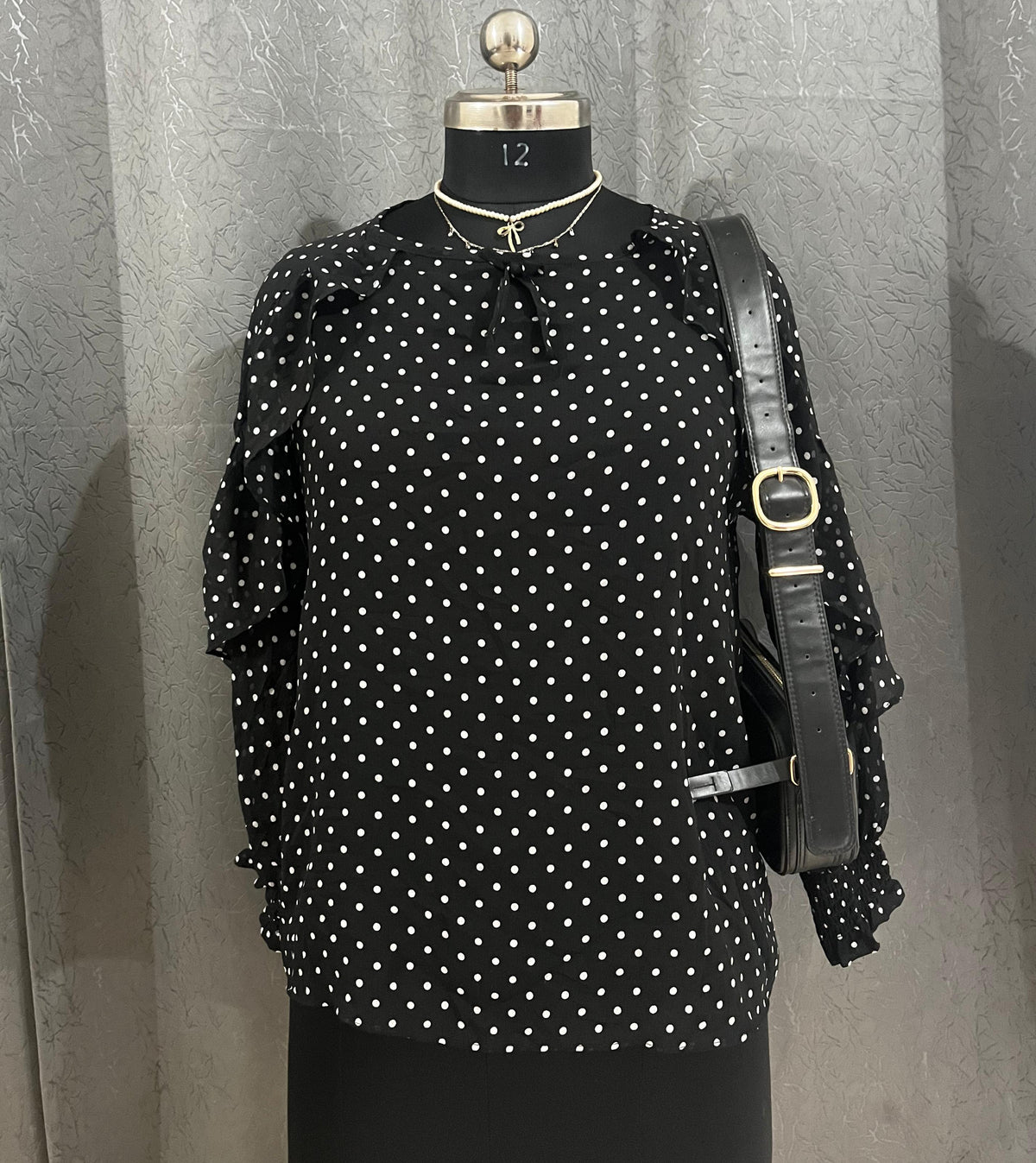 Black Polka Dot Ruffle Blouse – Size M