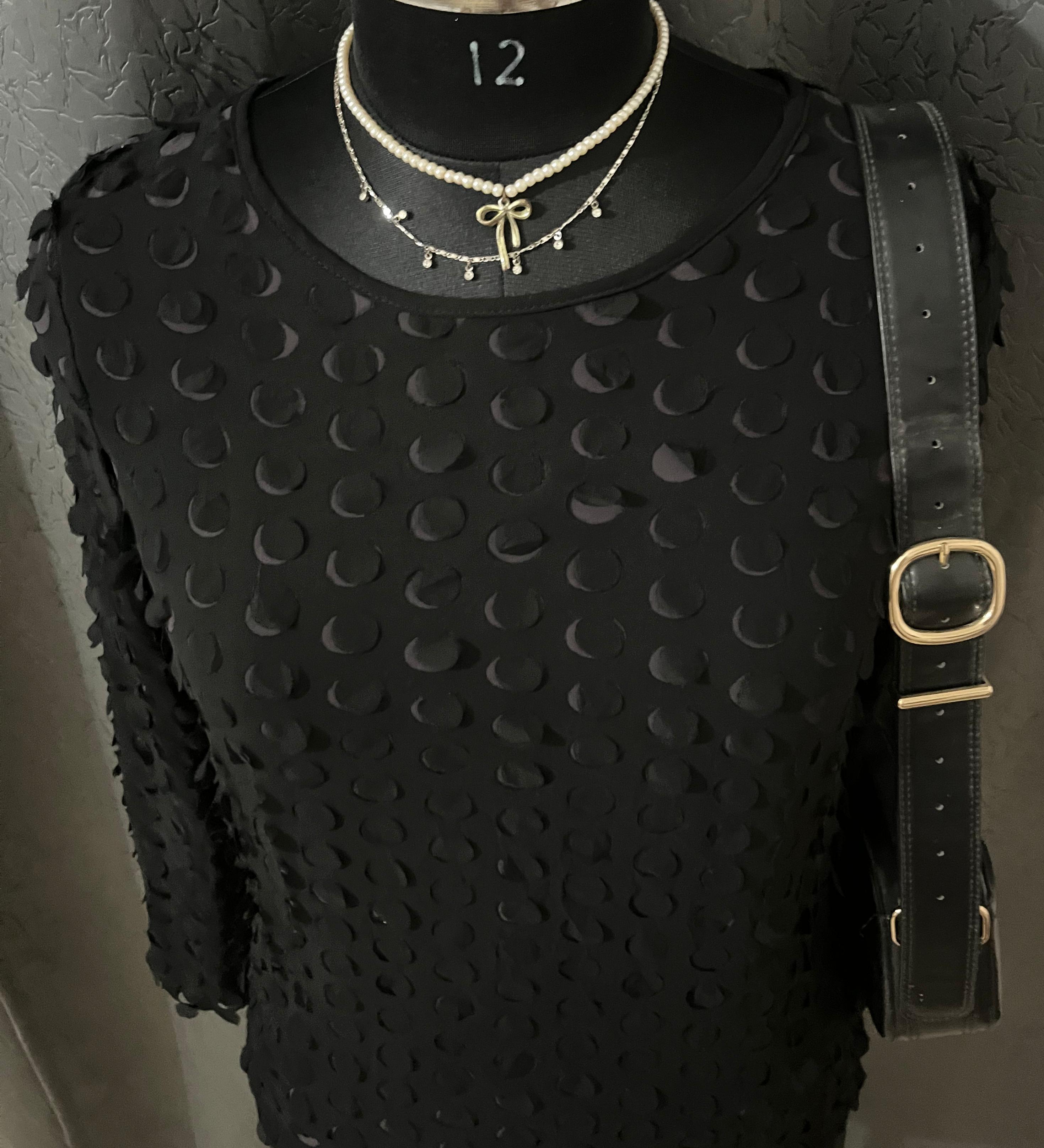 Textured Black Polka Dot Sheer Blouse (Size M)