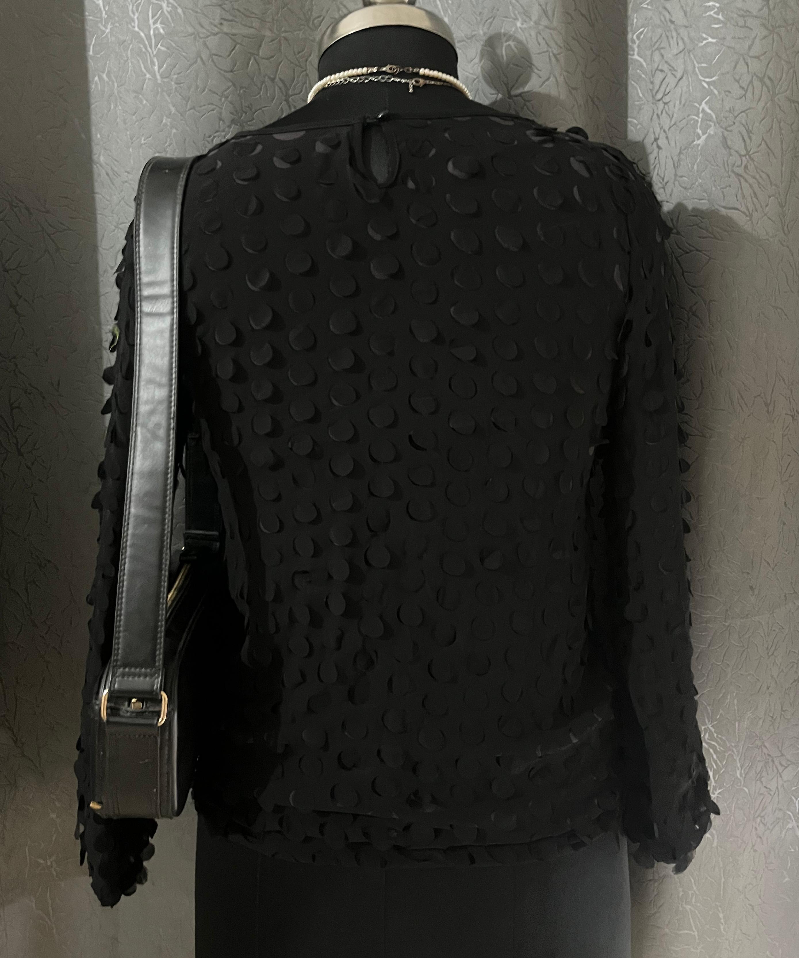 Textured Black Polka Dot Sheer Blouse (Size M)