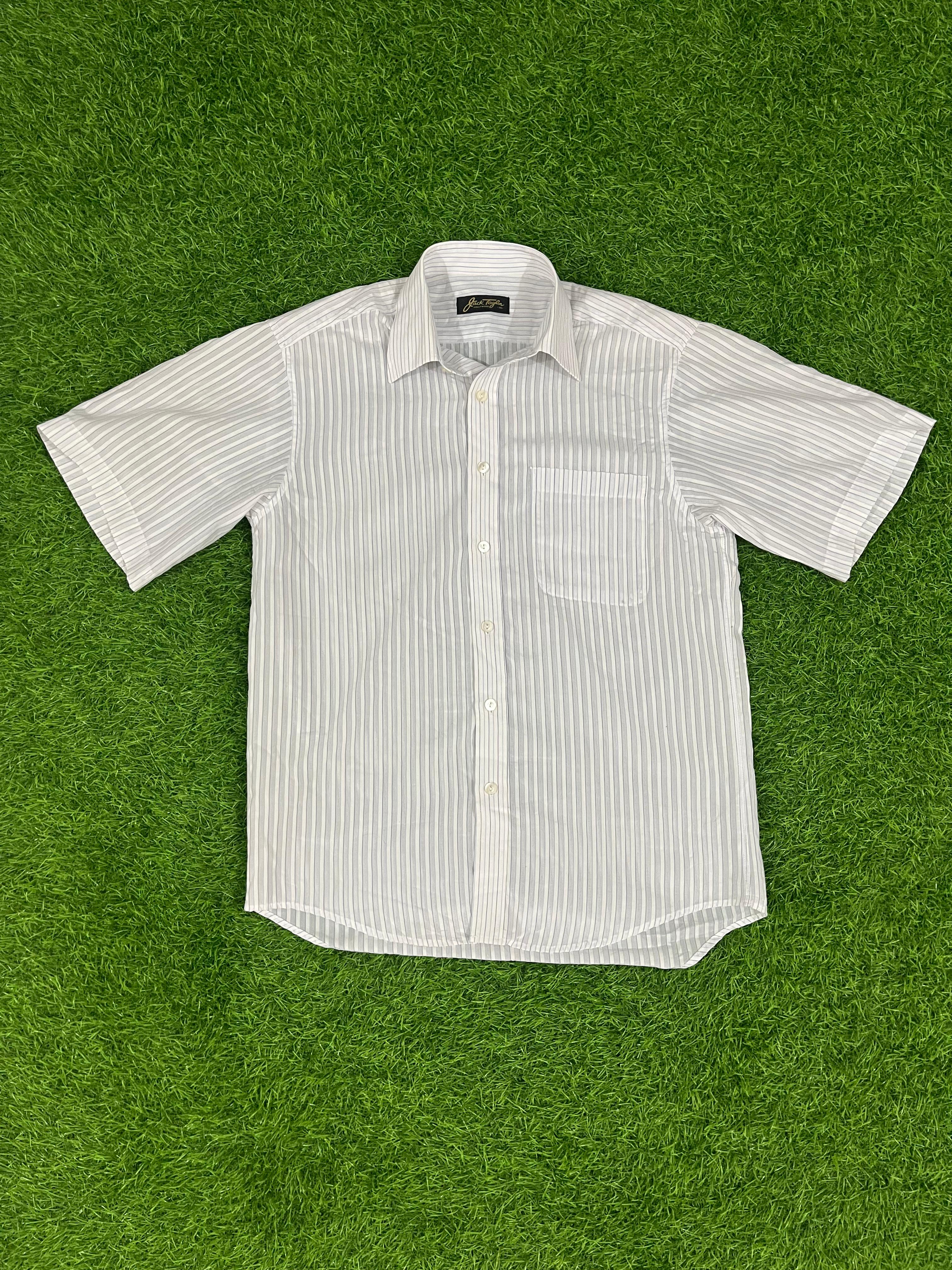 Jack Taylor Hollywood White & Blue Striped Short Sleeve Shirt – Vintage Style