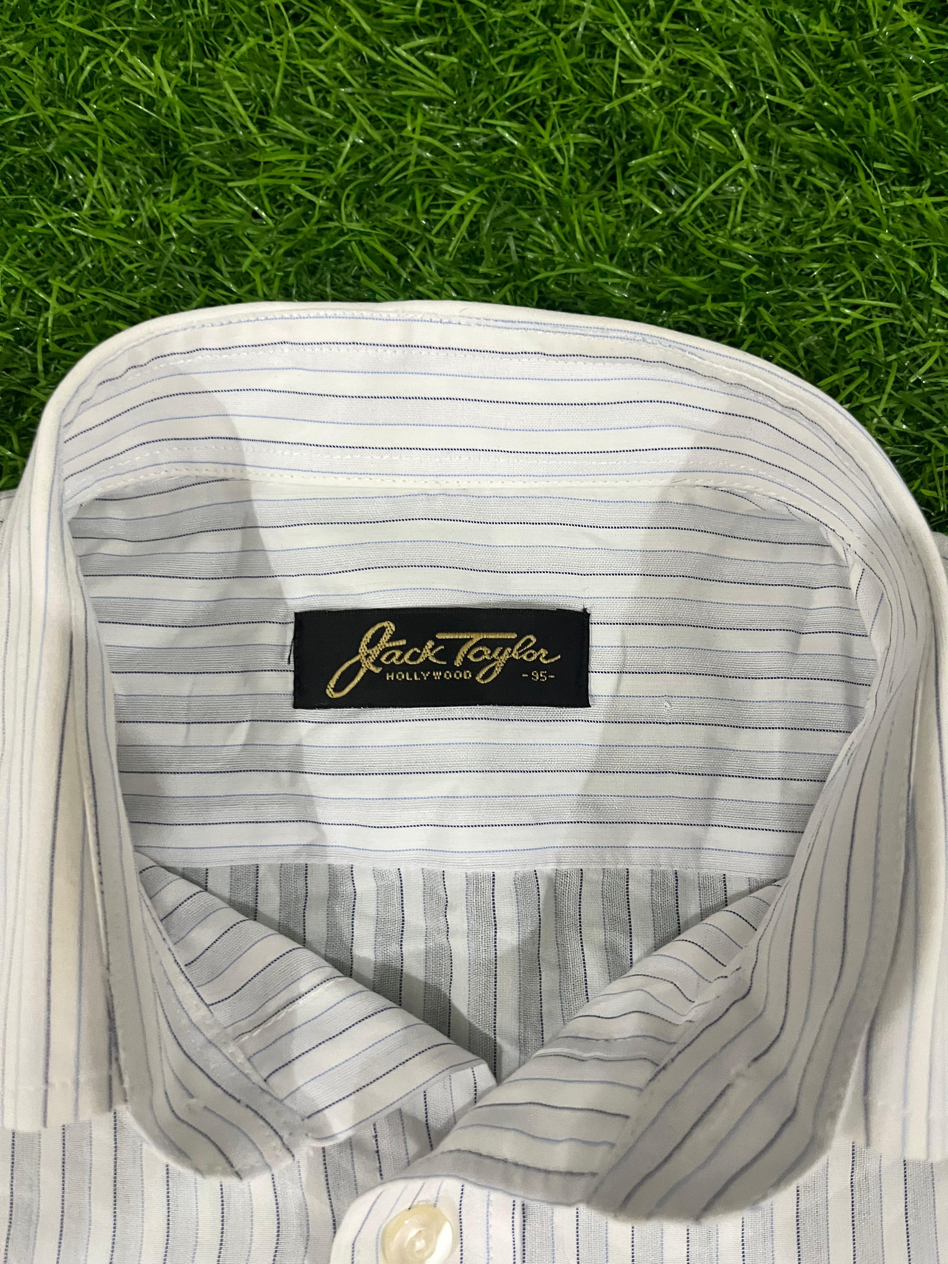 Jack Taylor Hollywood White & Blue Striped Short Sleeve Shirt – Vintage Style