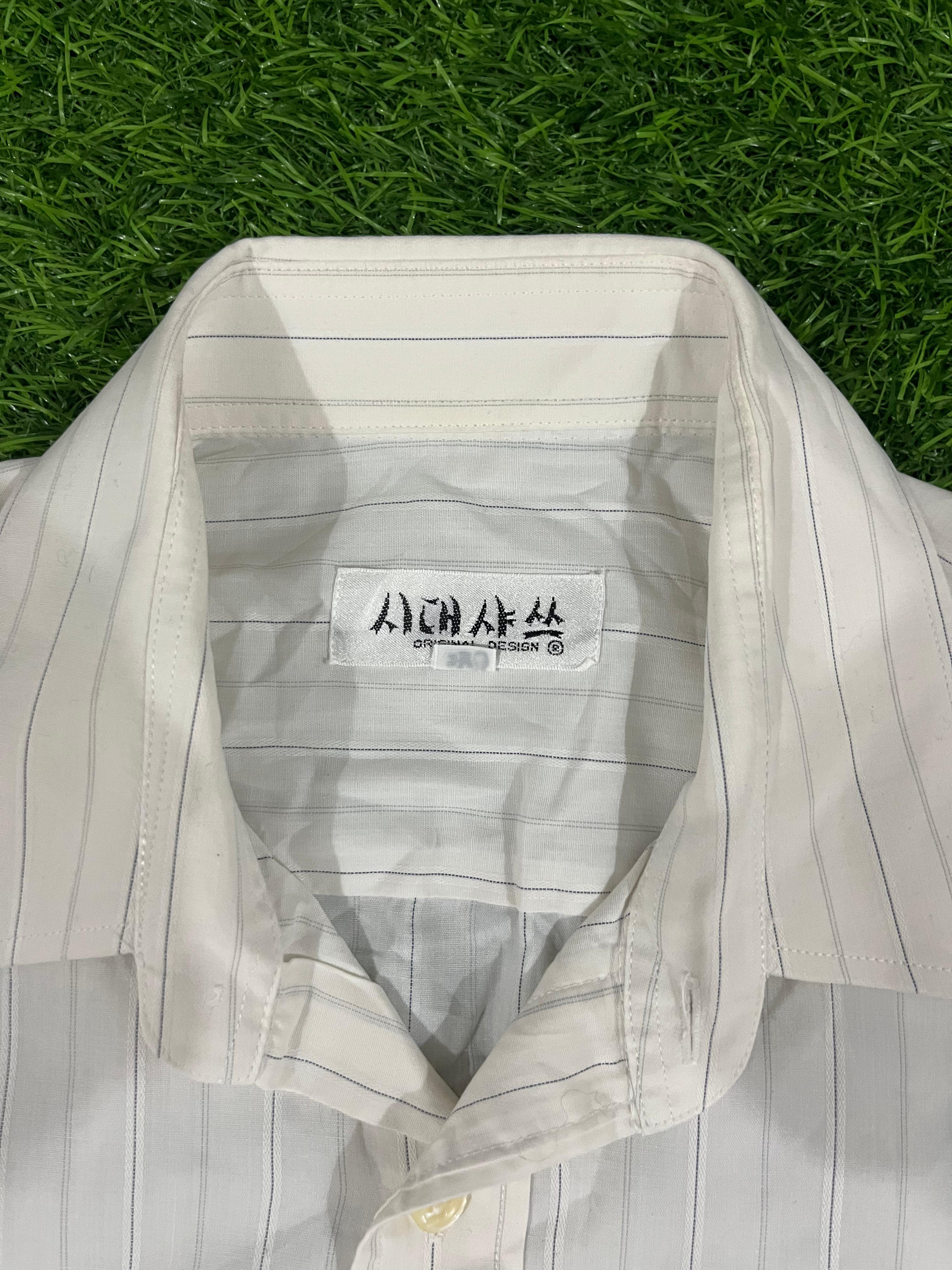 Vintage White Pinstripe Short-Sleeve Shirt – Classic Formal Casual