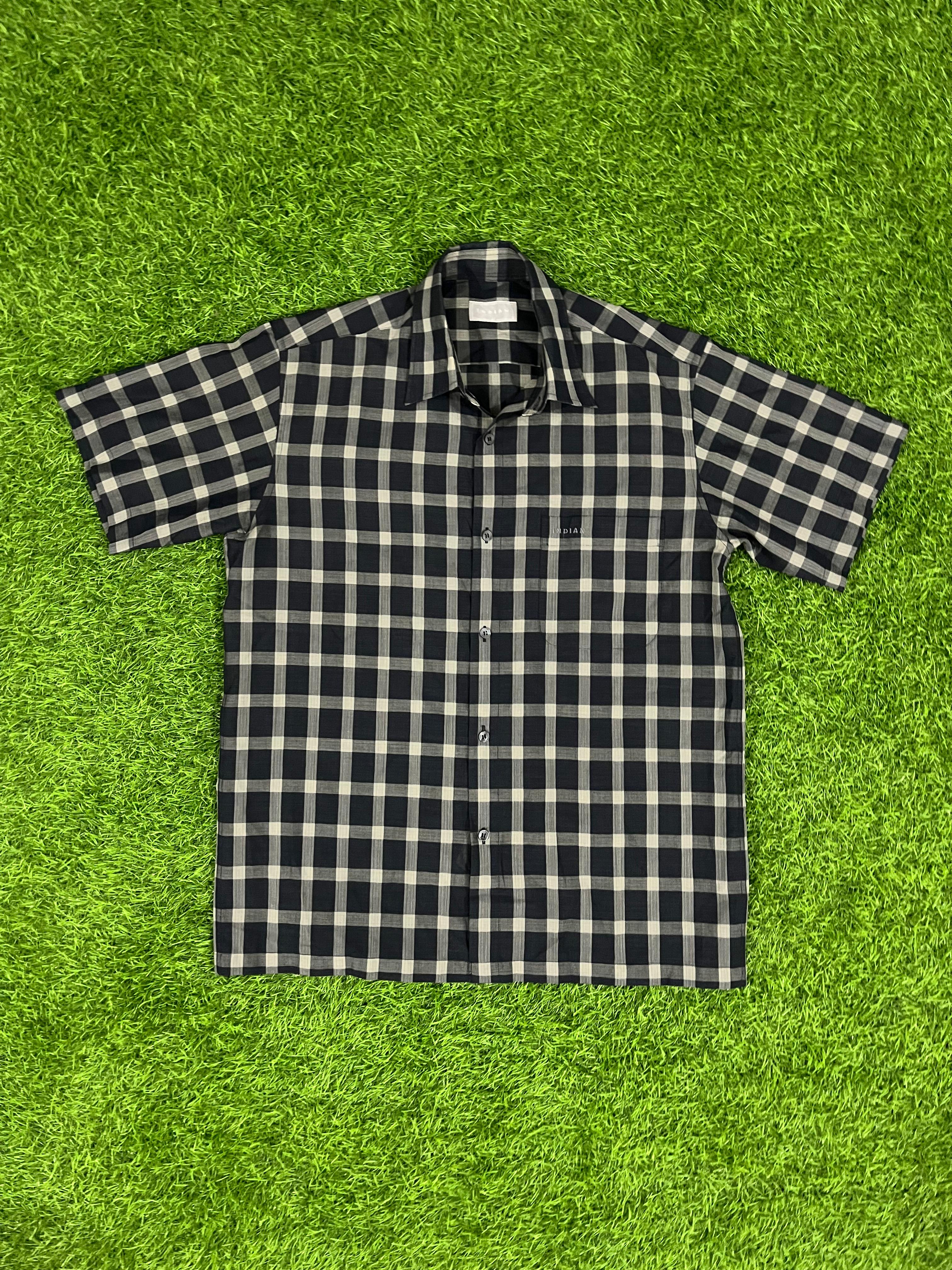 Indian Black & Grey Checked Short Sleeve Shirt - Size M