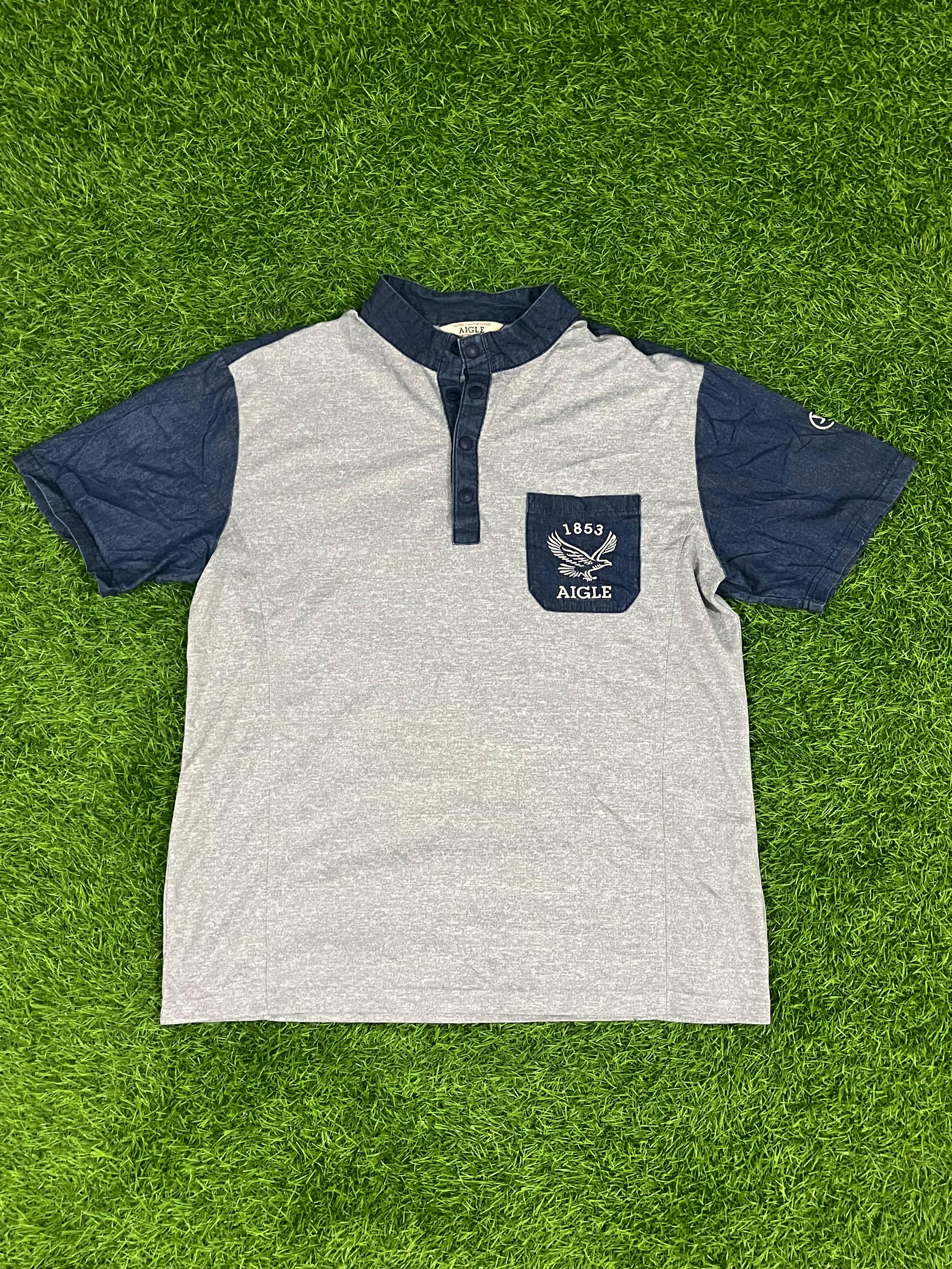 Vintage Aigle Polo Shirt – Two-Tone Grey & Navy | Size L