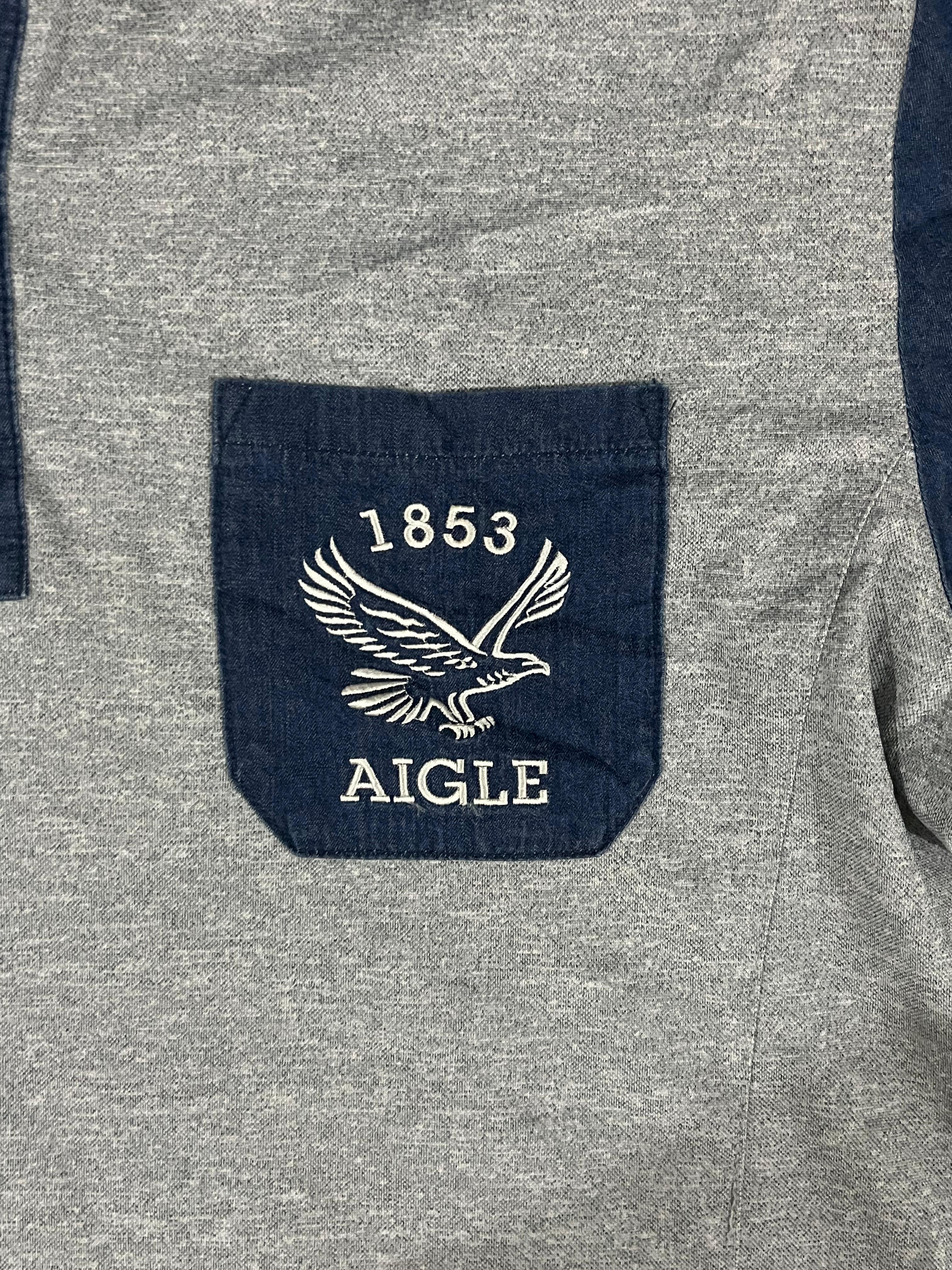Vintage Aigle Polo Shirt – Two-Tone Grey & Navy | Size L