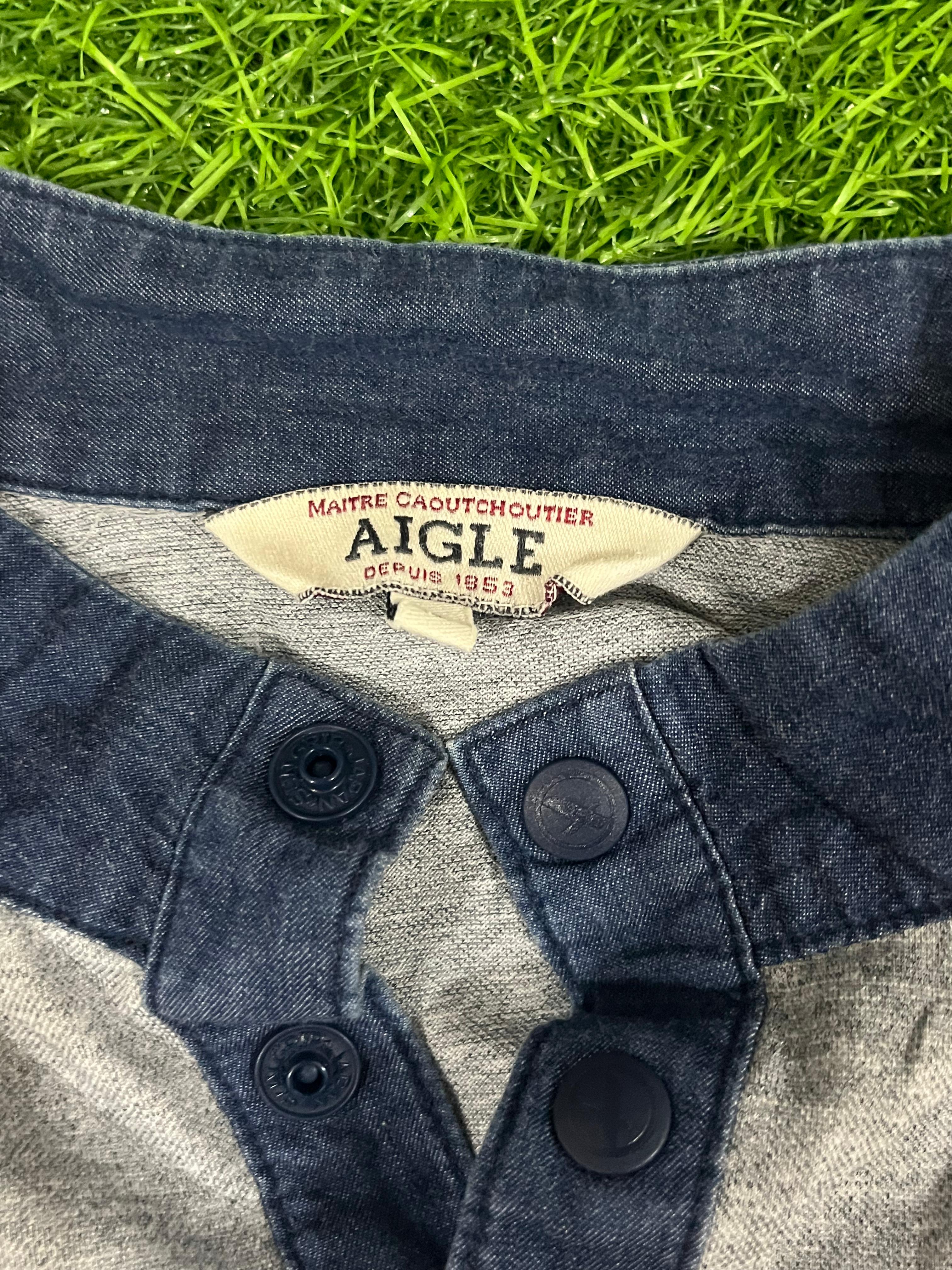 Vintage Aigle Polo Shirt – Two-Tone Grey & Navy | Size L