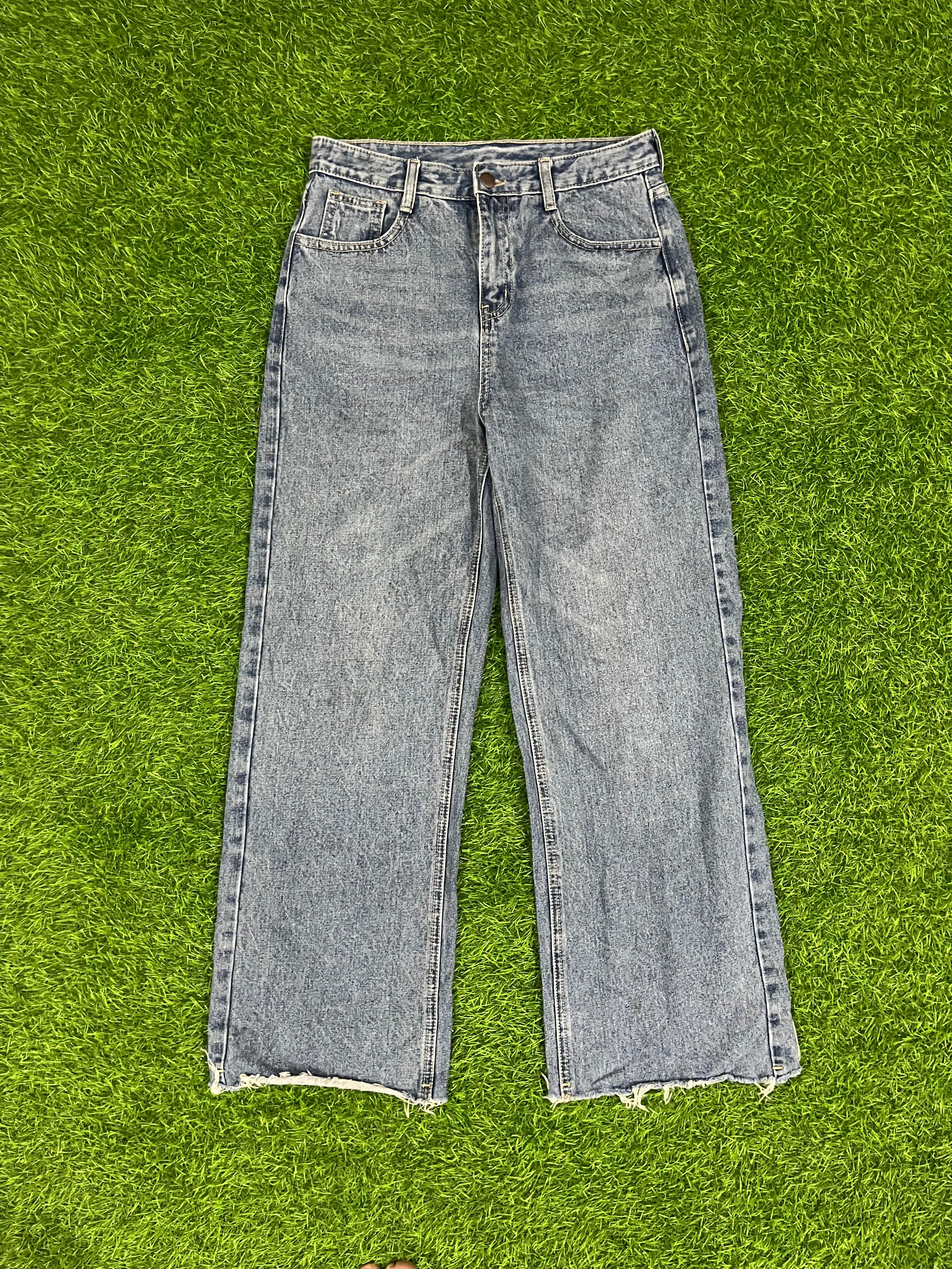 Vintage Blue Washed Straight Denim Jeans – Unisex