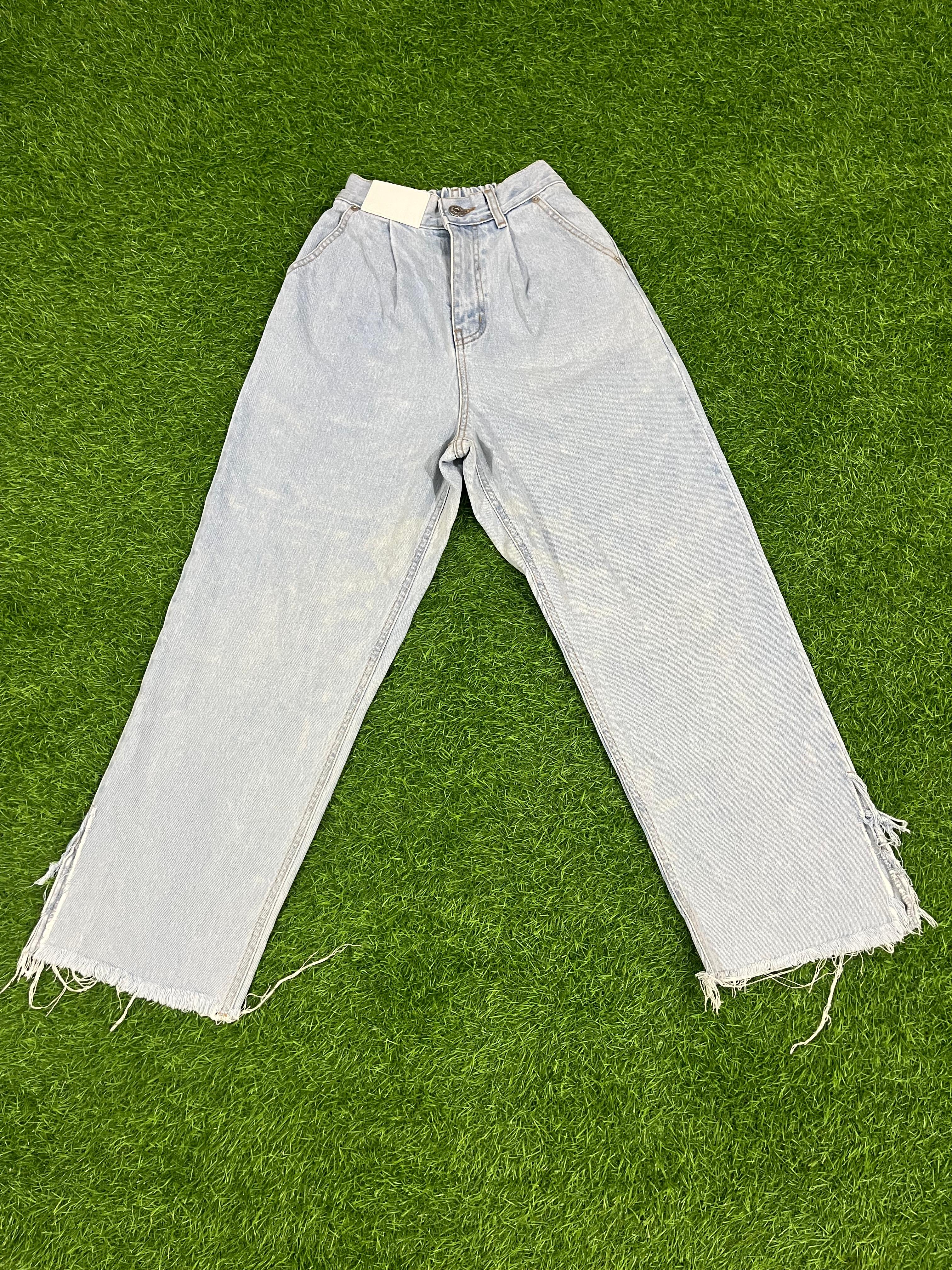 Light Wash Straight Fit Denim Jeans – Raw Hem