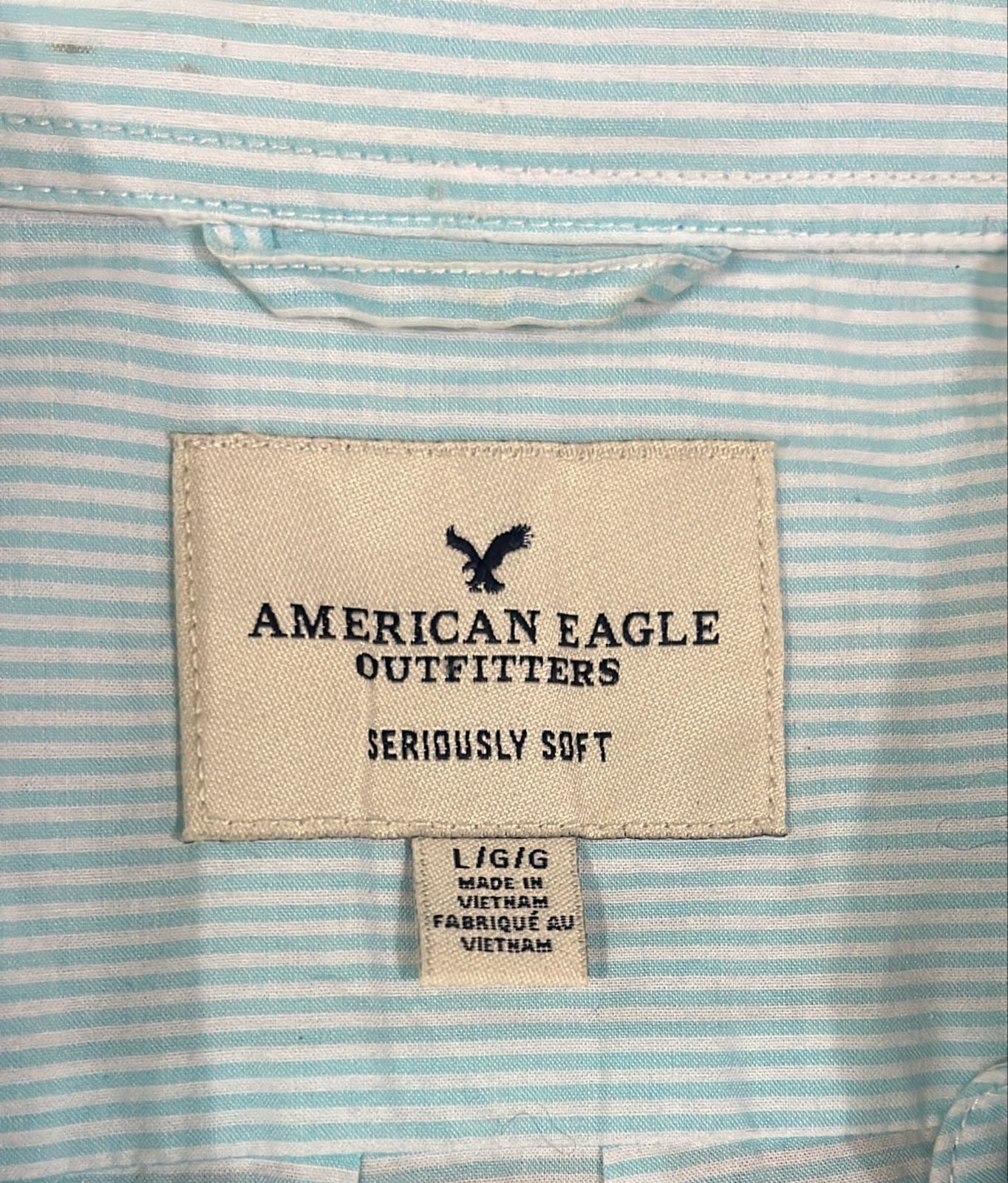 American Eagle Outfitters "Seriously Soft" Striped Button-Down Shirt – Aqua Blue