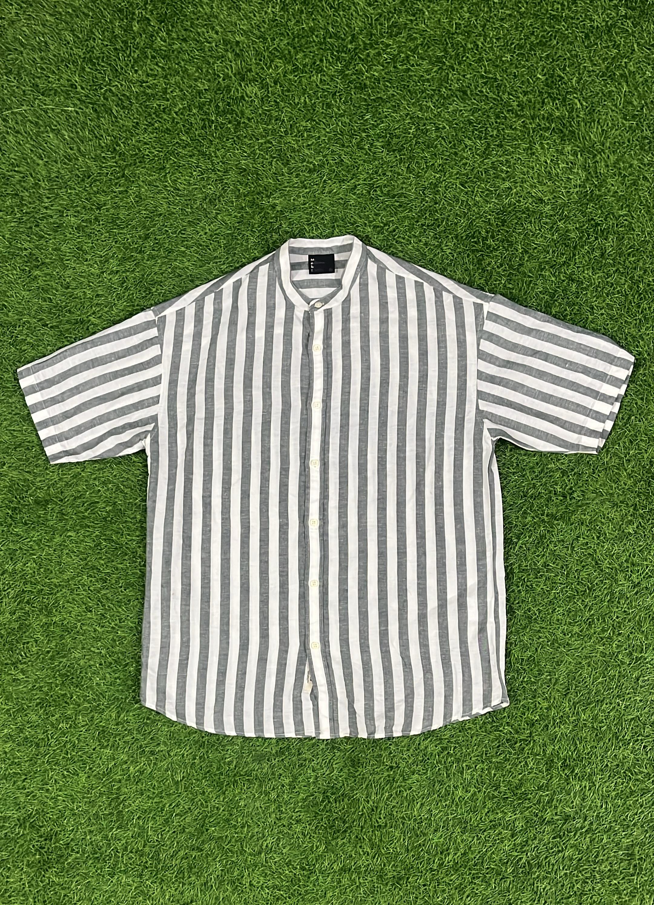 Oversized Striped Linen Shirt – Monochrome