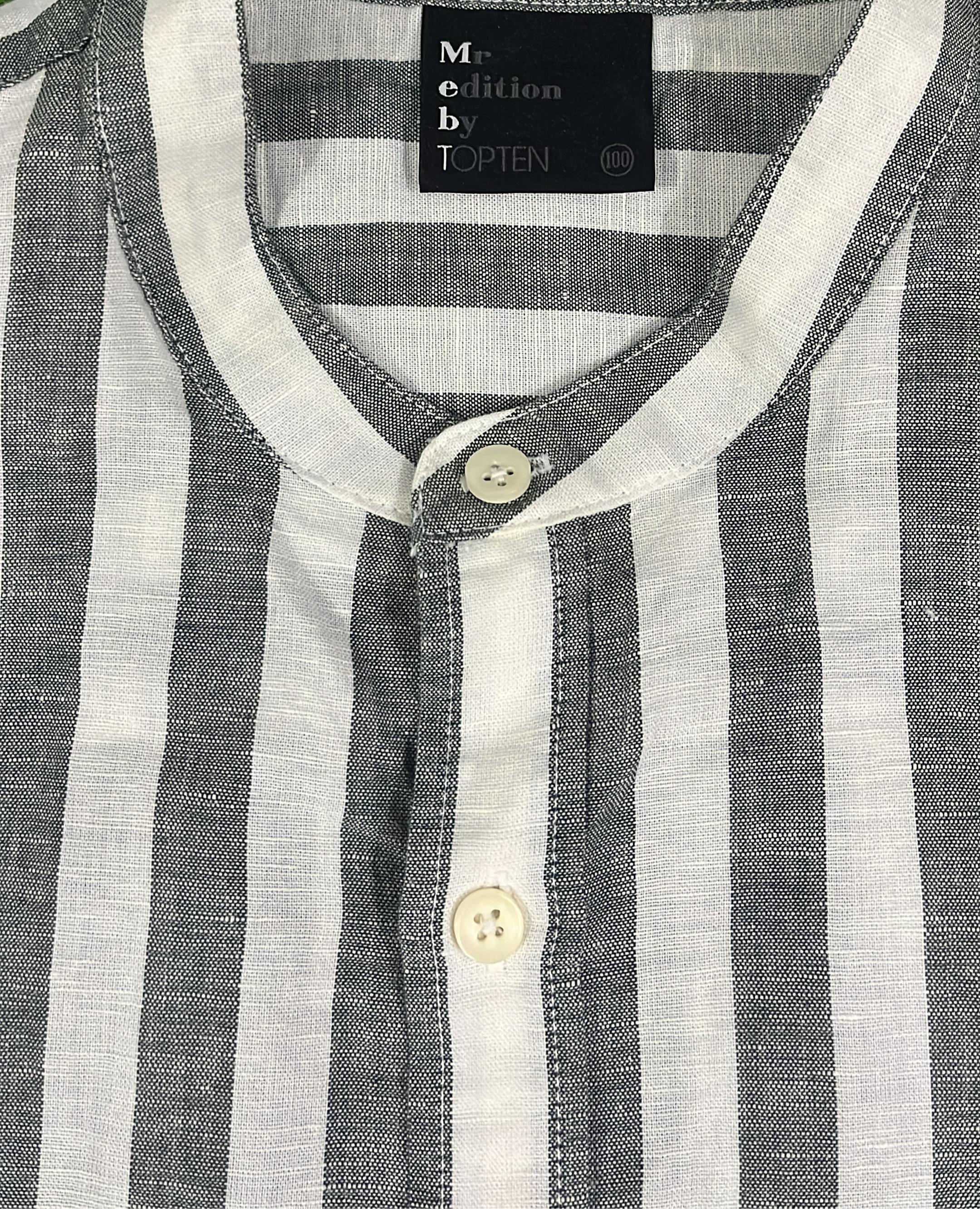 Oversized Striped Linen Shirt – Monochrome