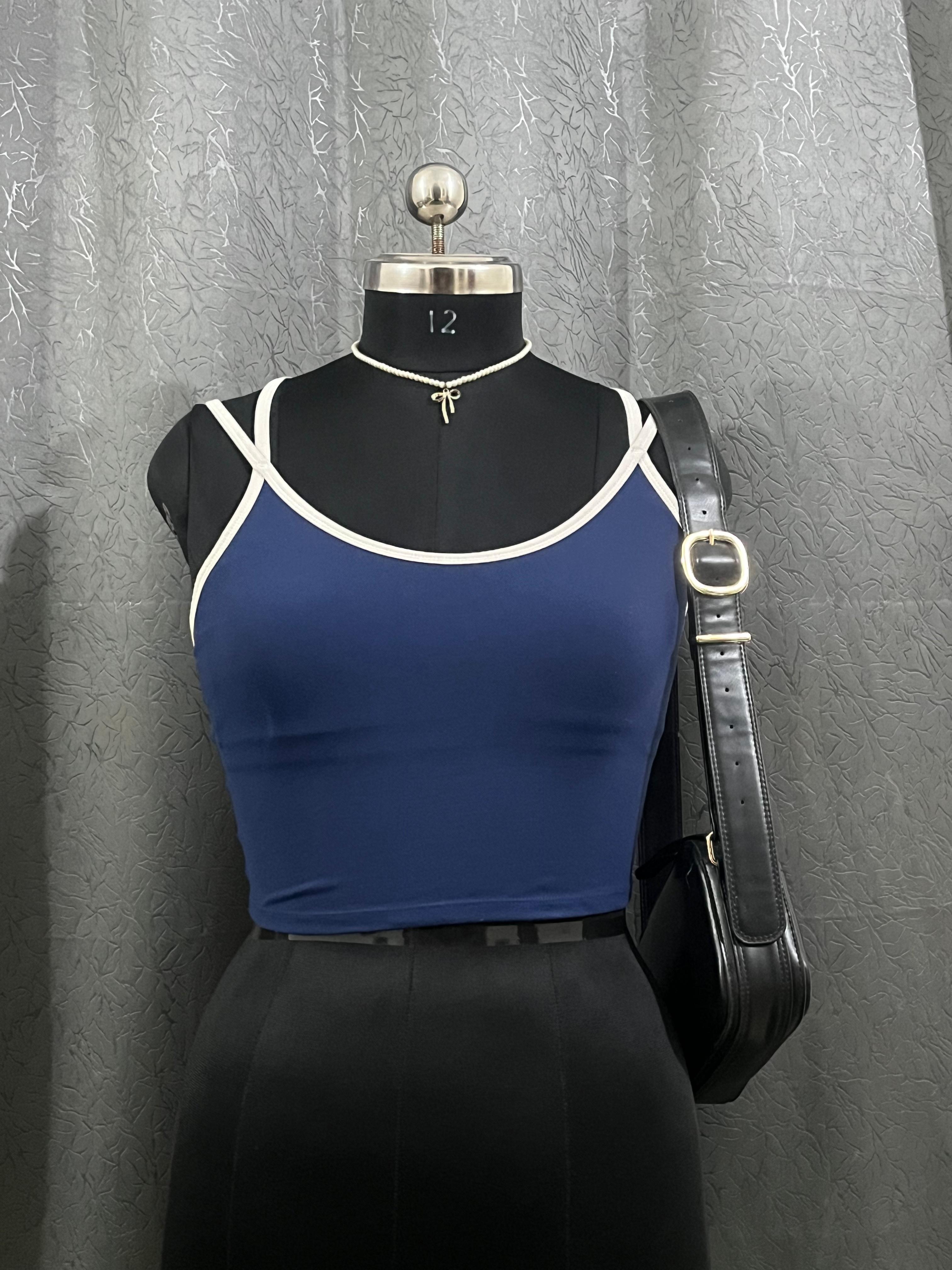 XEXYMIX Navy Blue Strappy Activewear Crop Top – Size XL