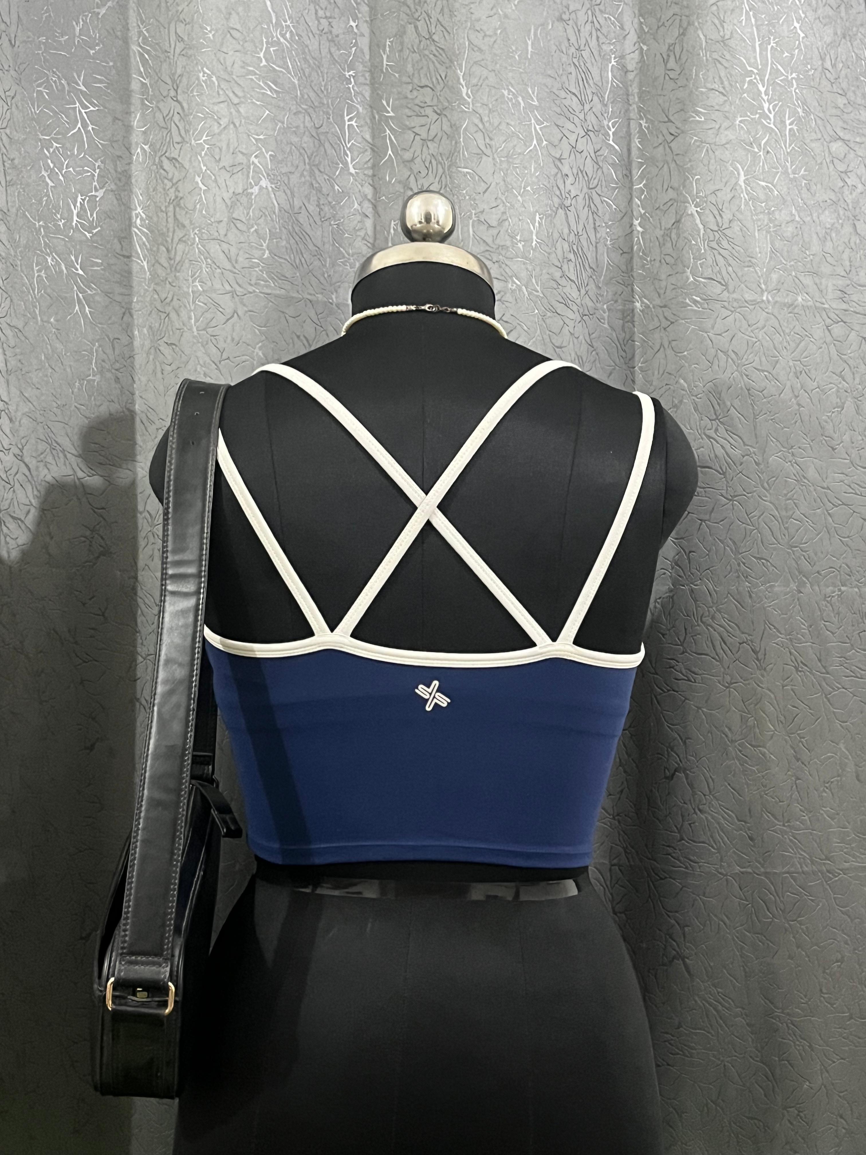 XEXYMIX Navy Blue Strappy Activewear Crop Top – Size XL