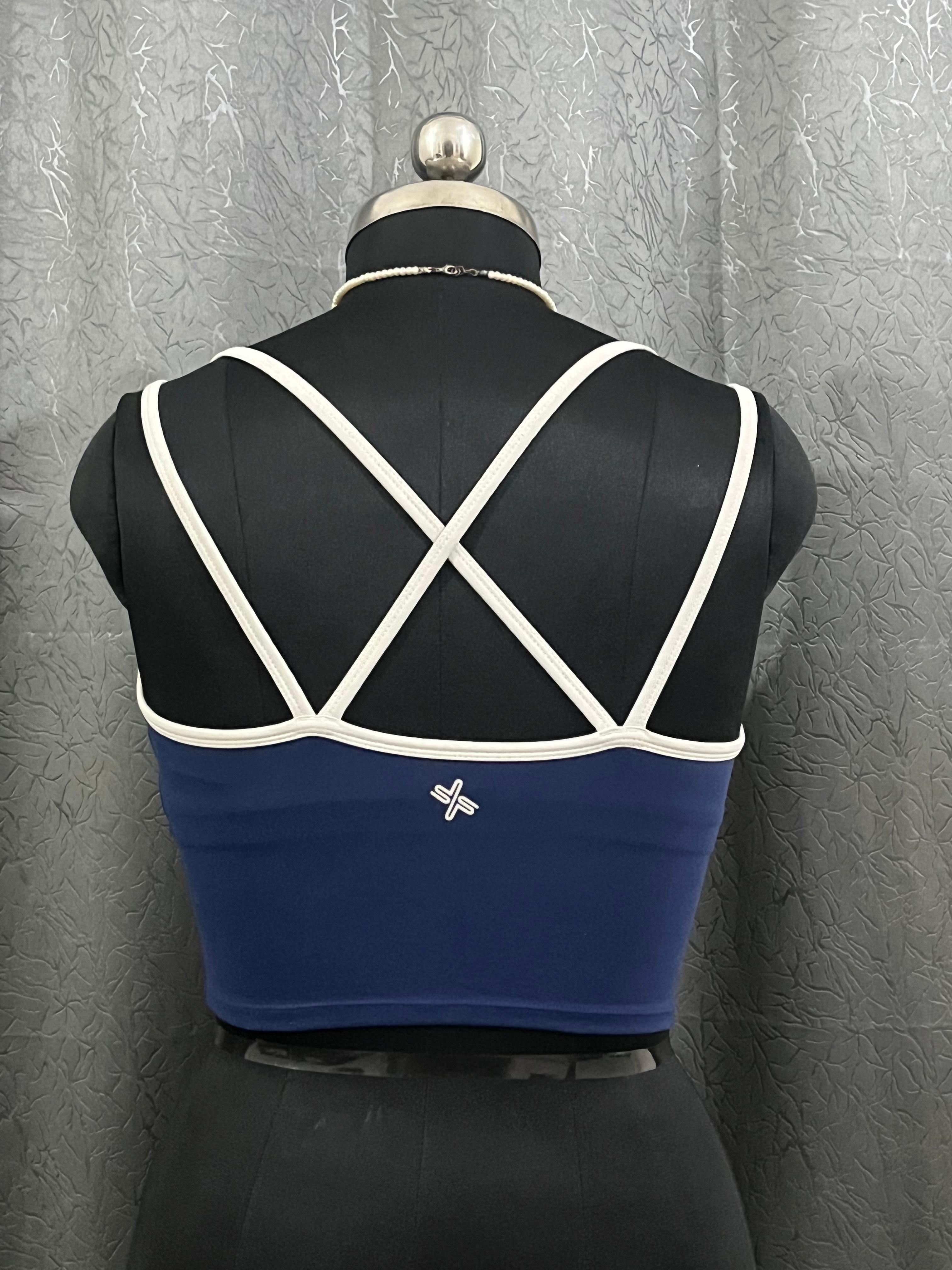 XEXYMIX Navy Blue Strappy Activewear Crop Top – Size XL