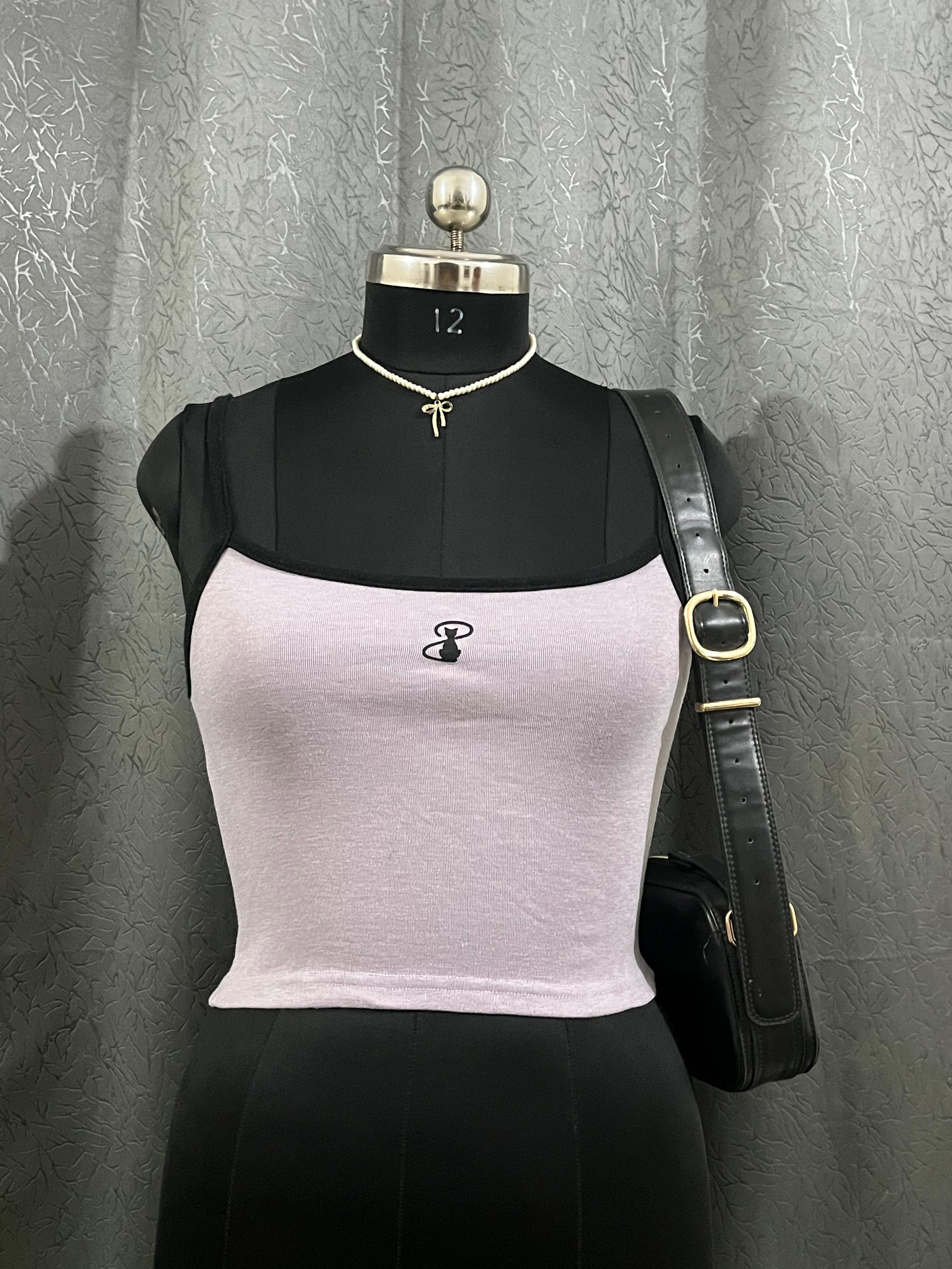 Lilac Cropped Tank Top with Front Embroidery – Size M