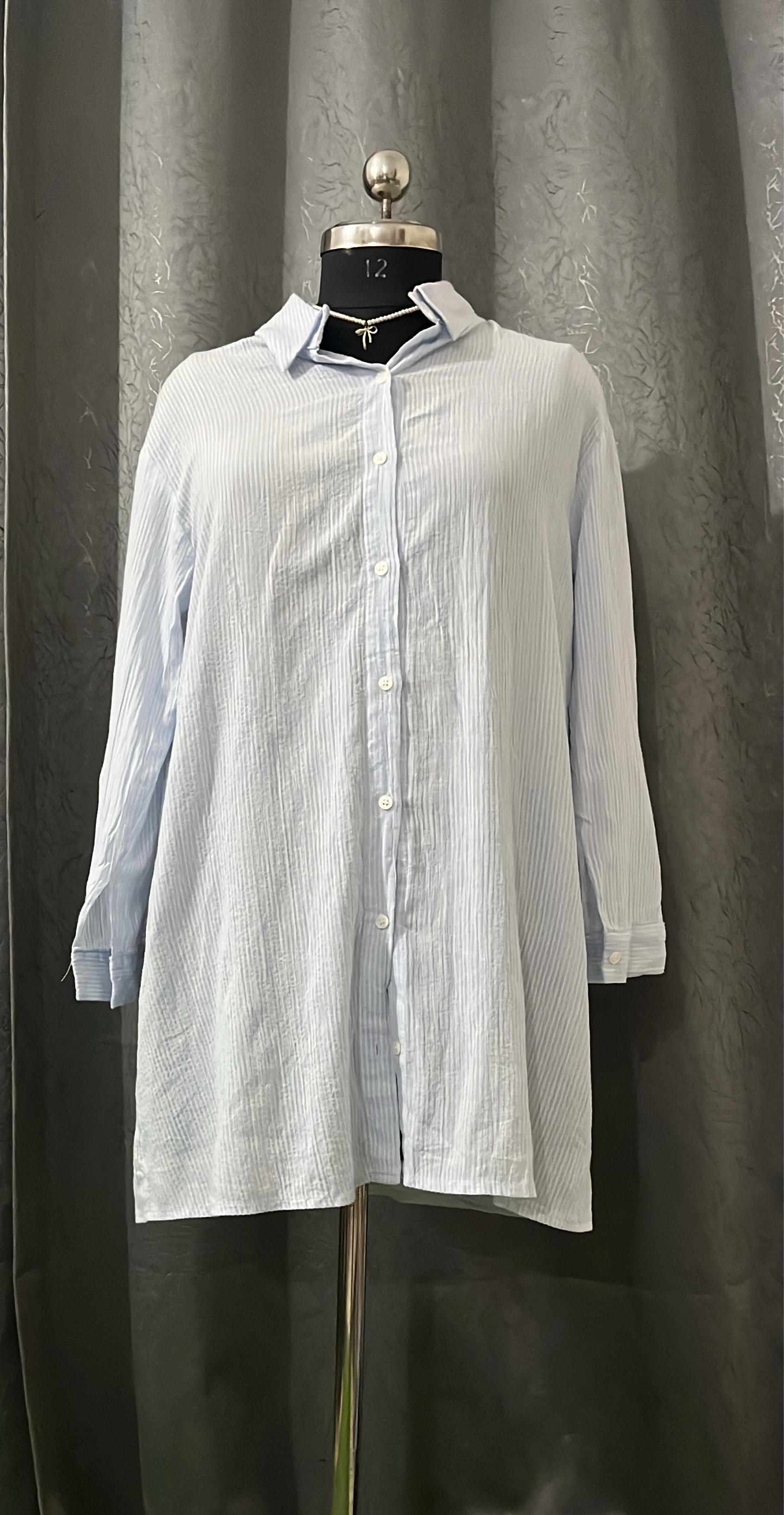 Blue Striped Cotton Shirt Dress – Size L