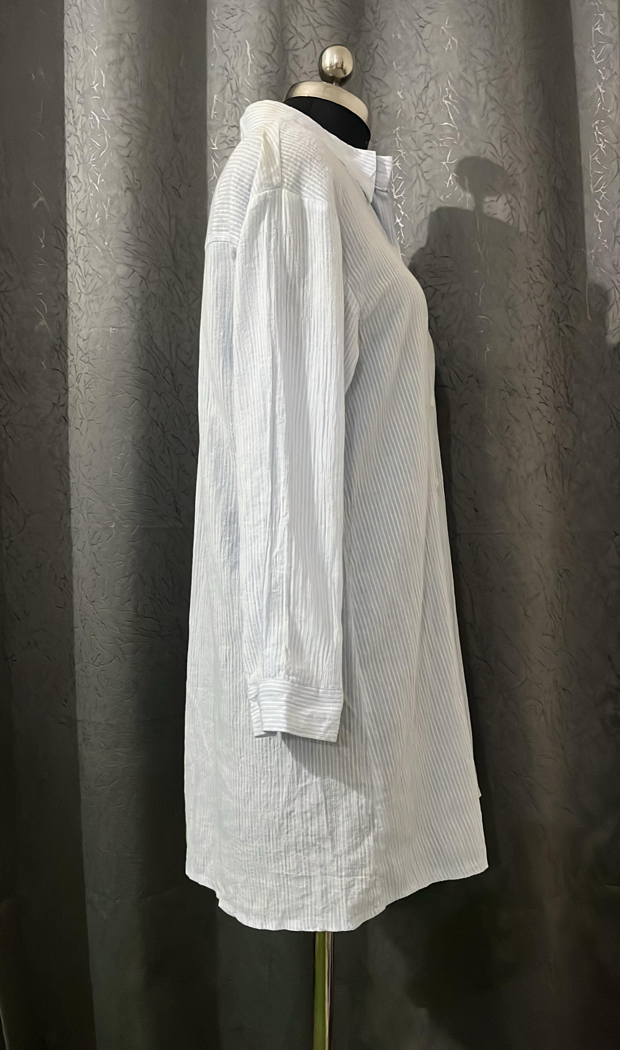 Blue Striped Cotton Shirt Dress – Size L