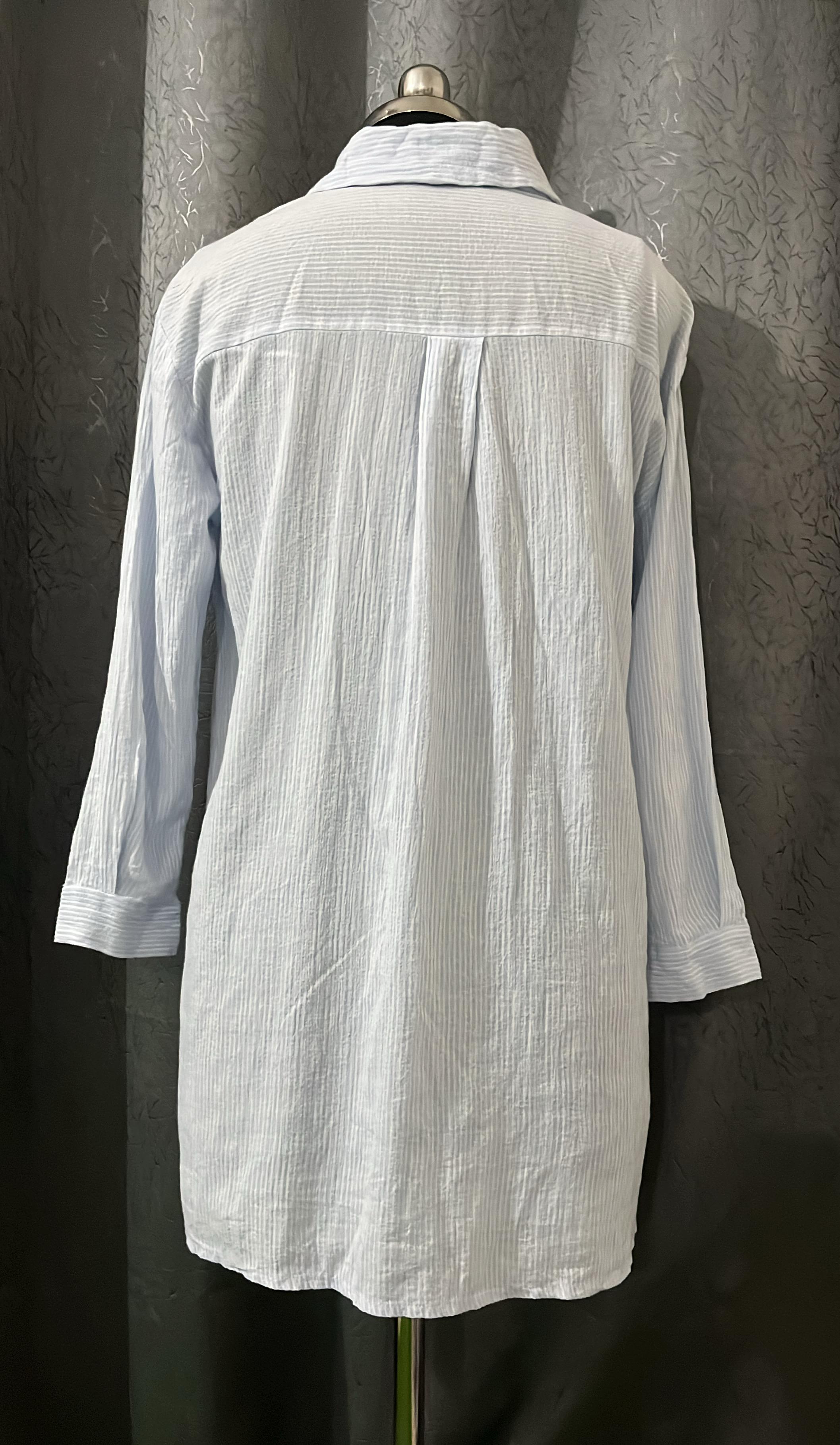 Blue Striped Cotton Shirt Dress – Size L