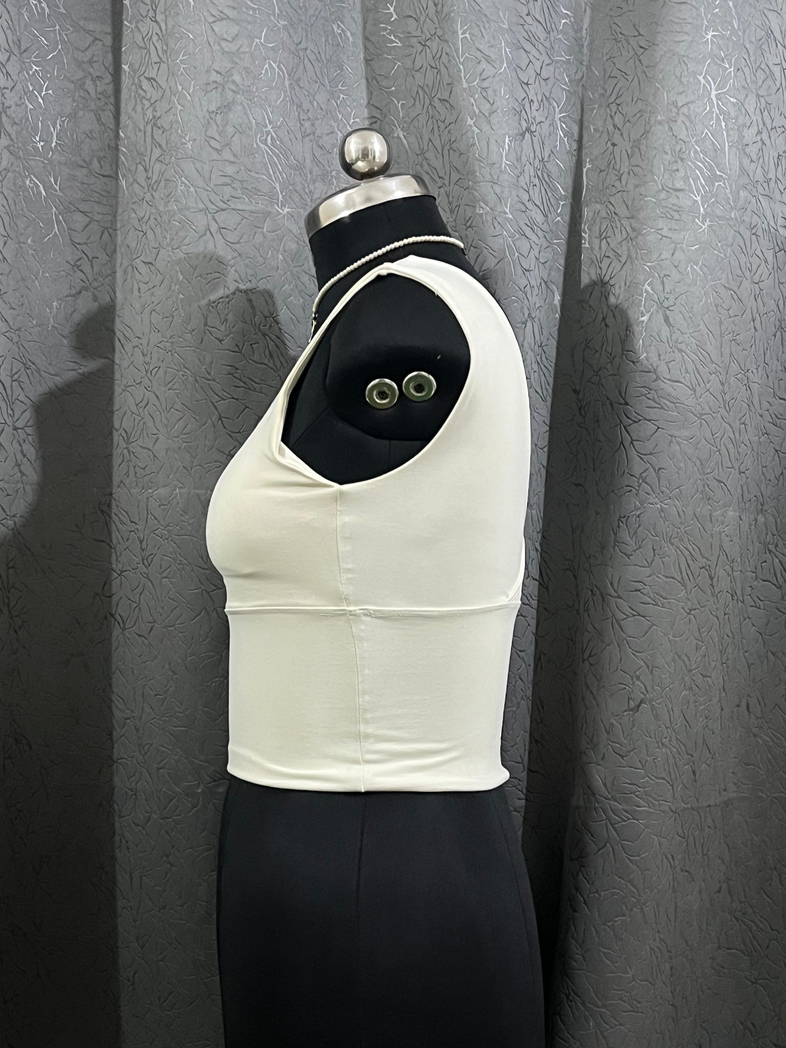 Classic White Sleeveless Crop Top – Size M