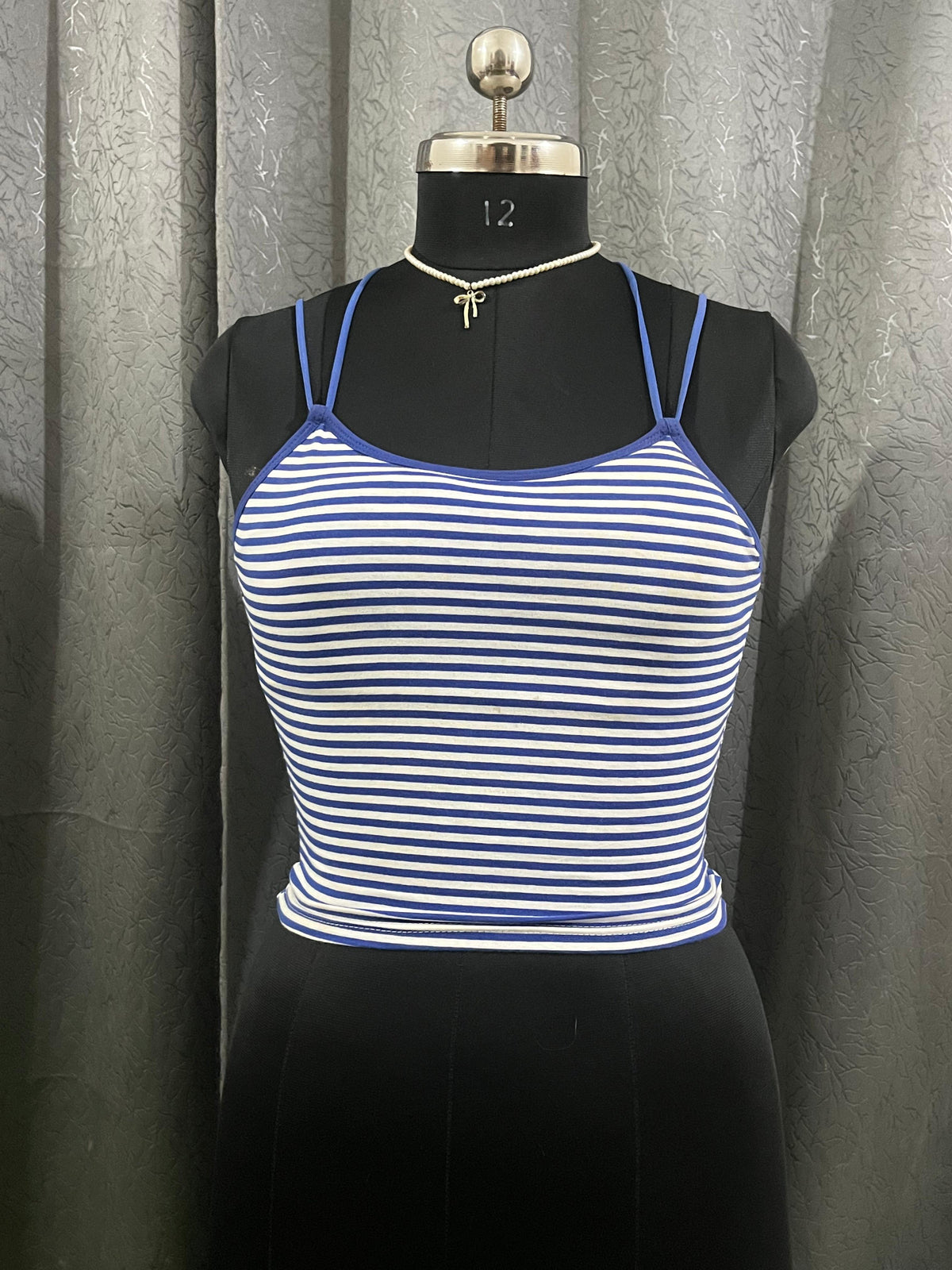 Blue & White Striped Cami Top with Criss-Cross Back – Size M