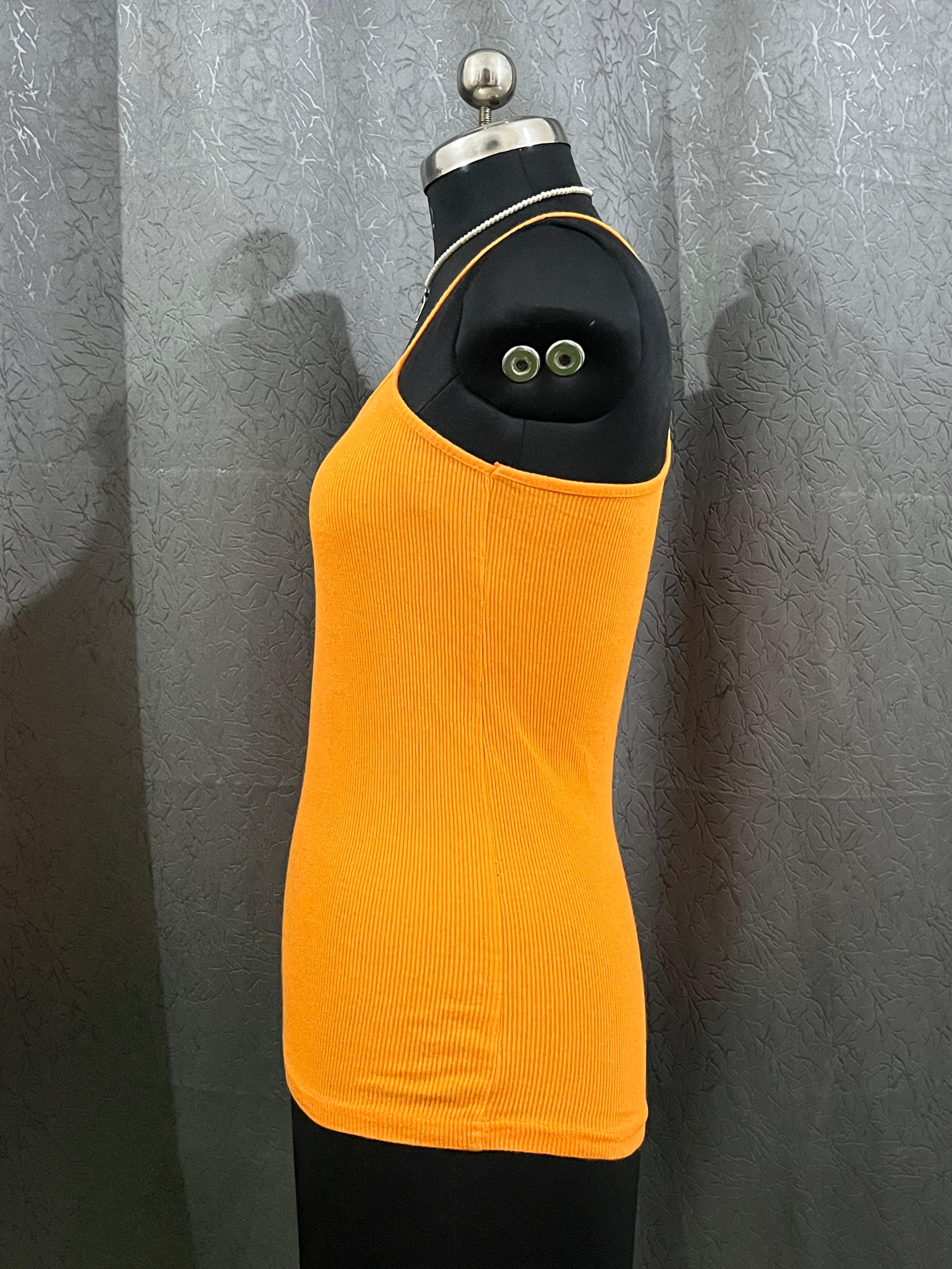 Bright Orange Ribbed Spaghetti Strap Tank Top – Size M