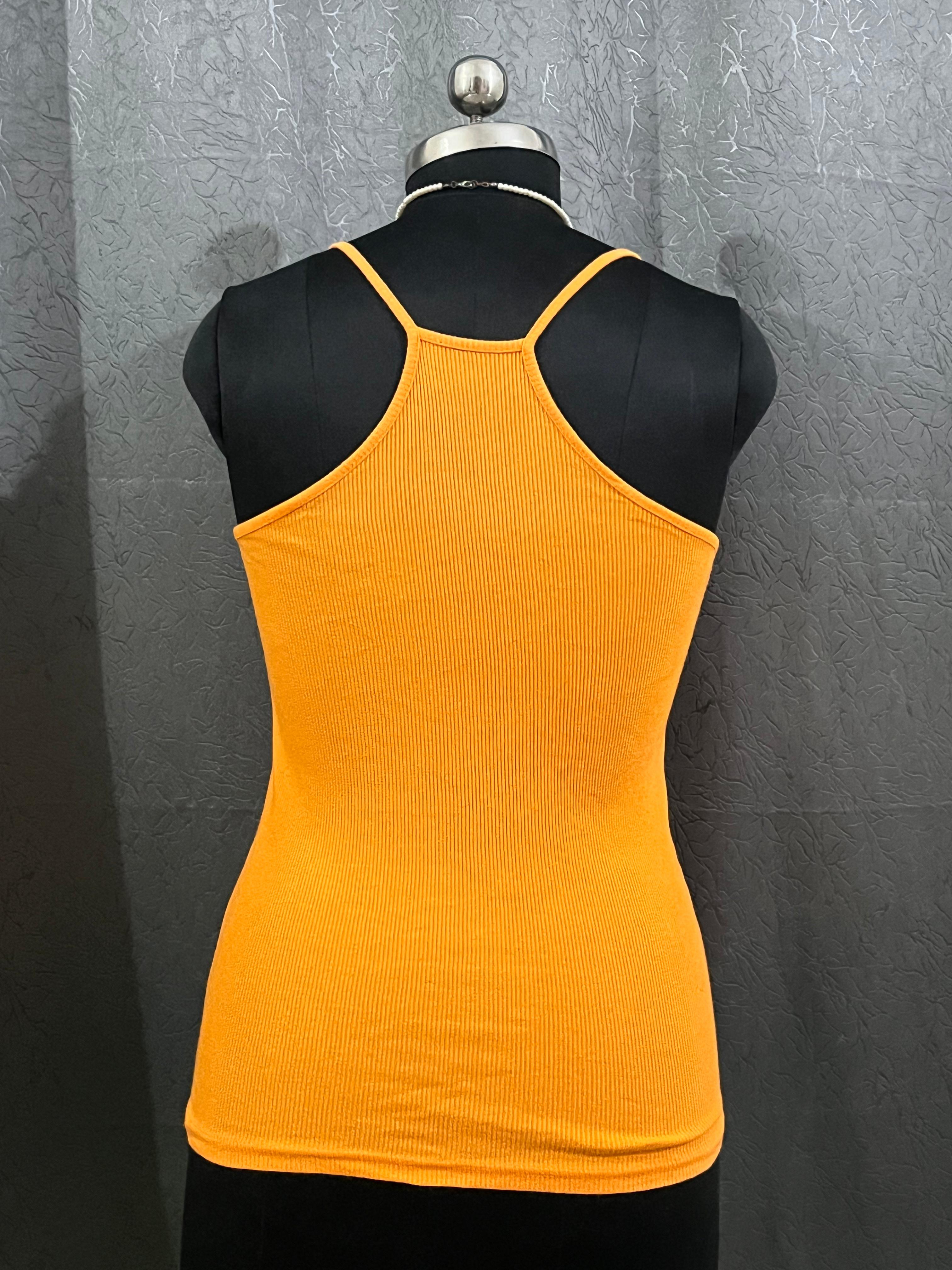 Bright Orange Ribbed Spaghetti Strap Tank Top – Size M