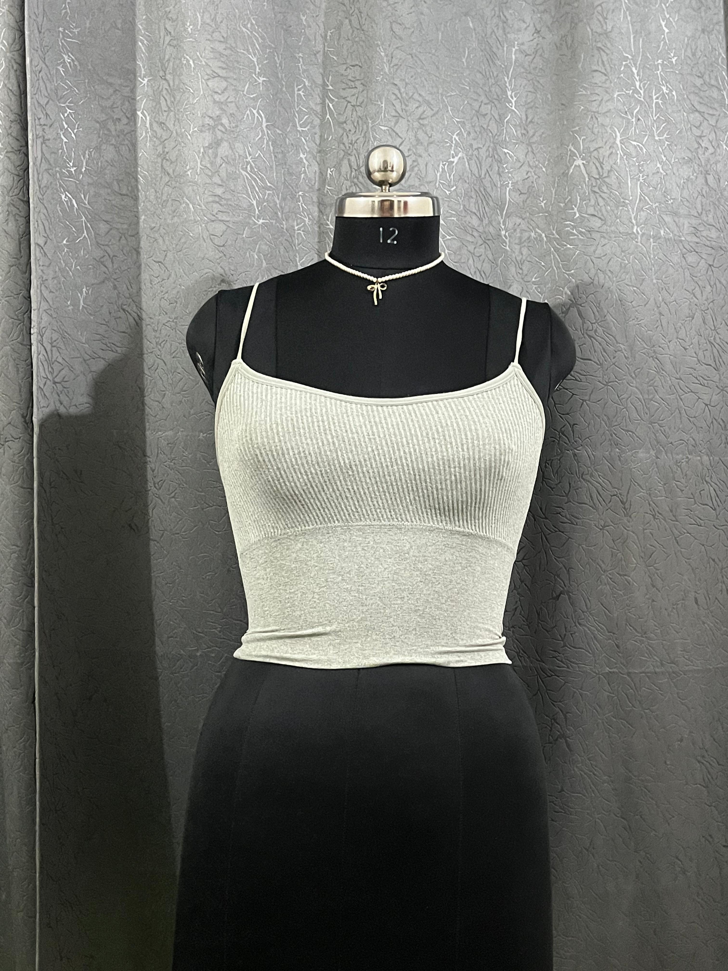 Light Grey Ribbed Spaghetti Strap Crop Top – Size M
