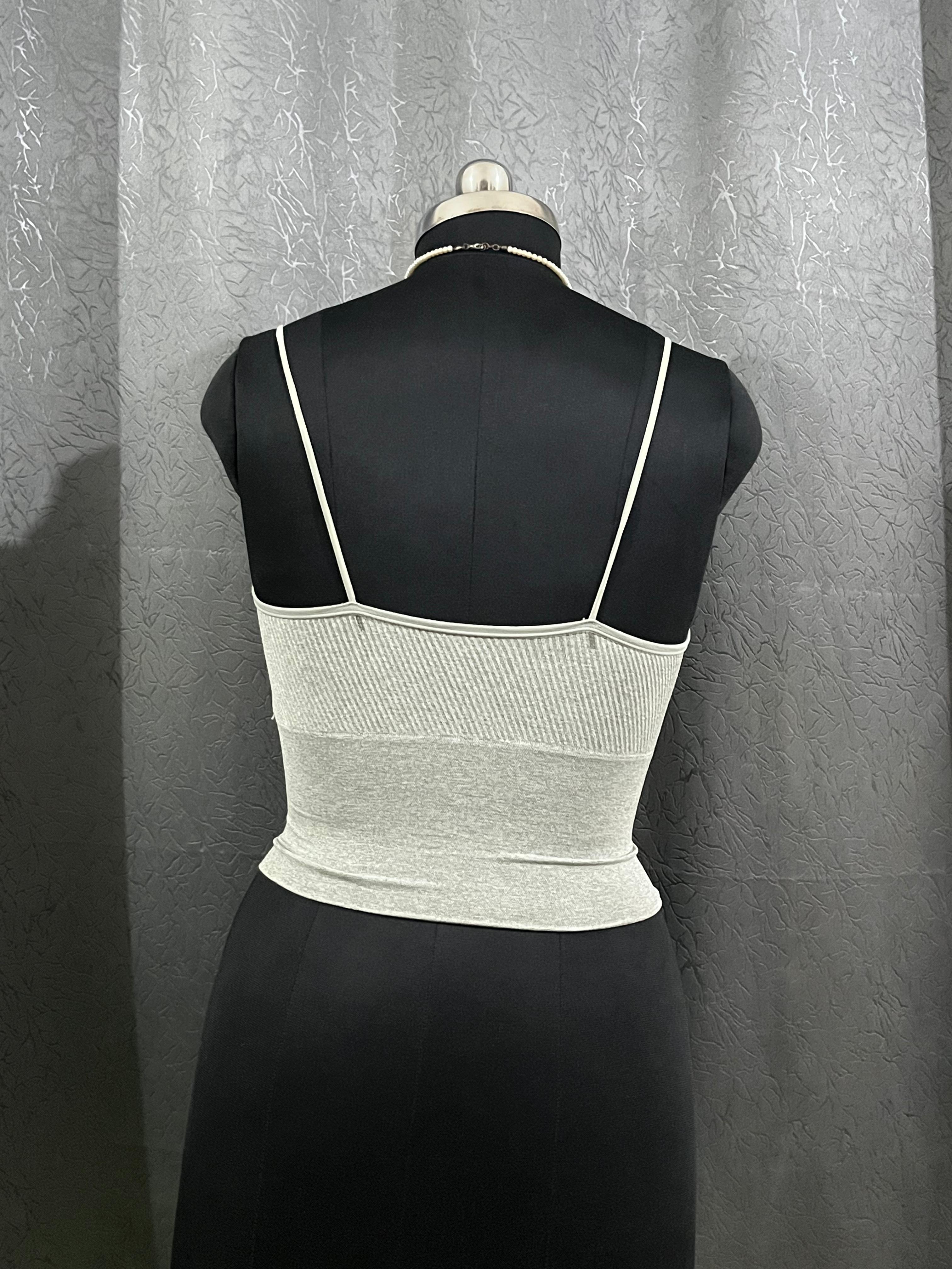 Light Grey Ribbed Spaghetti Strap Crop Top – Size M