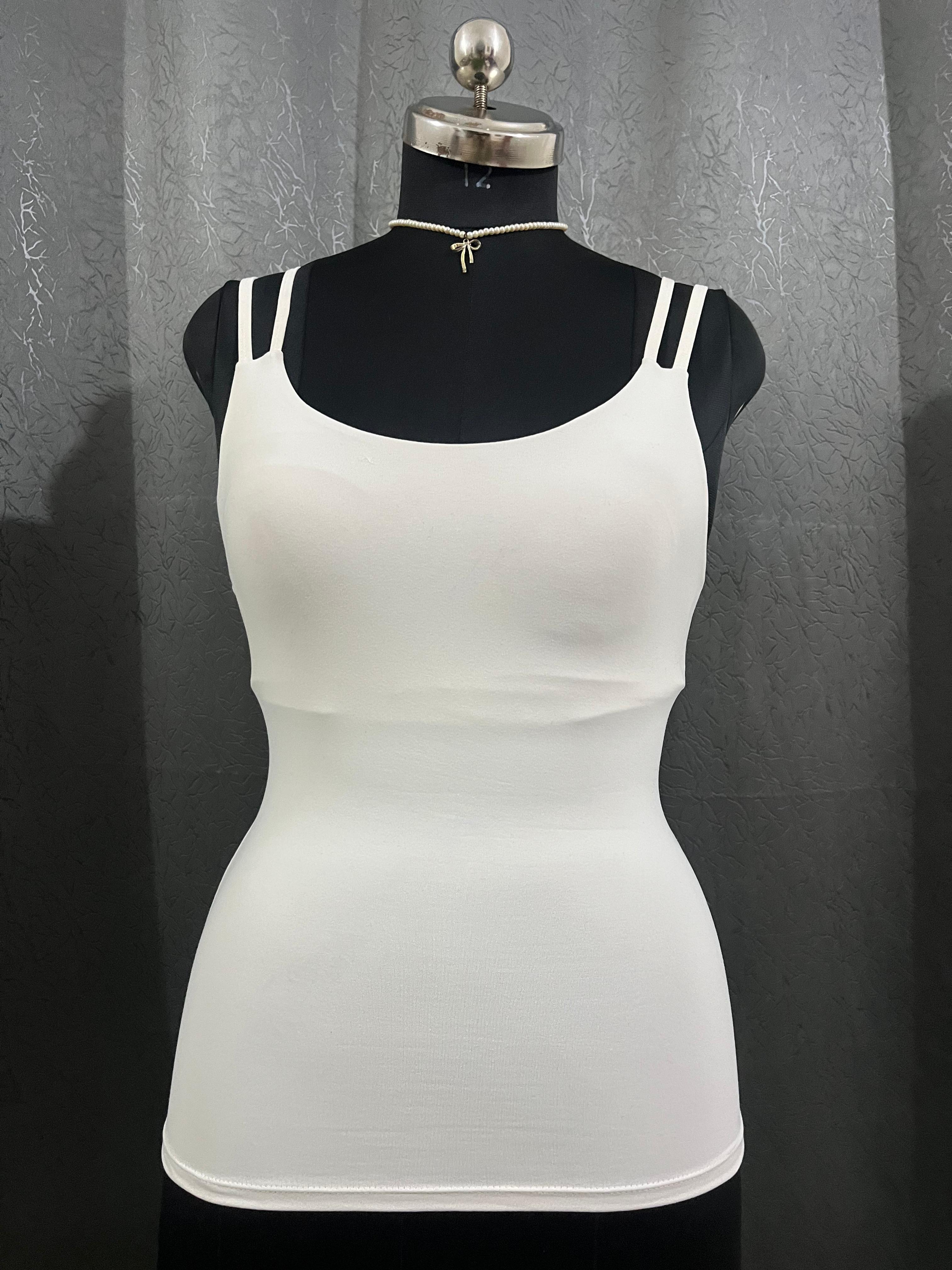 White Double-Strap Fitted Tank Top – Size L