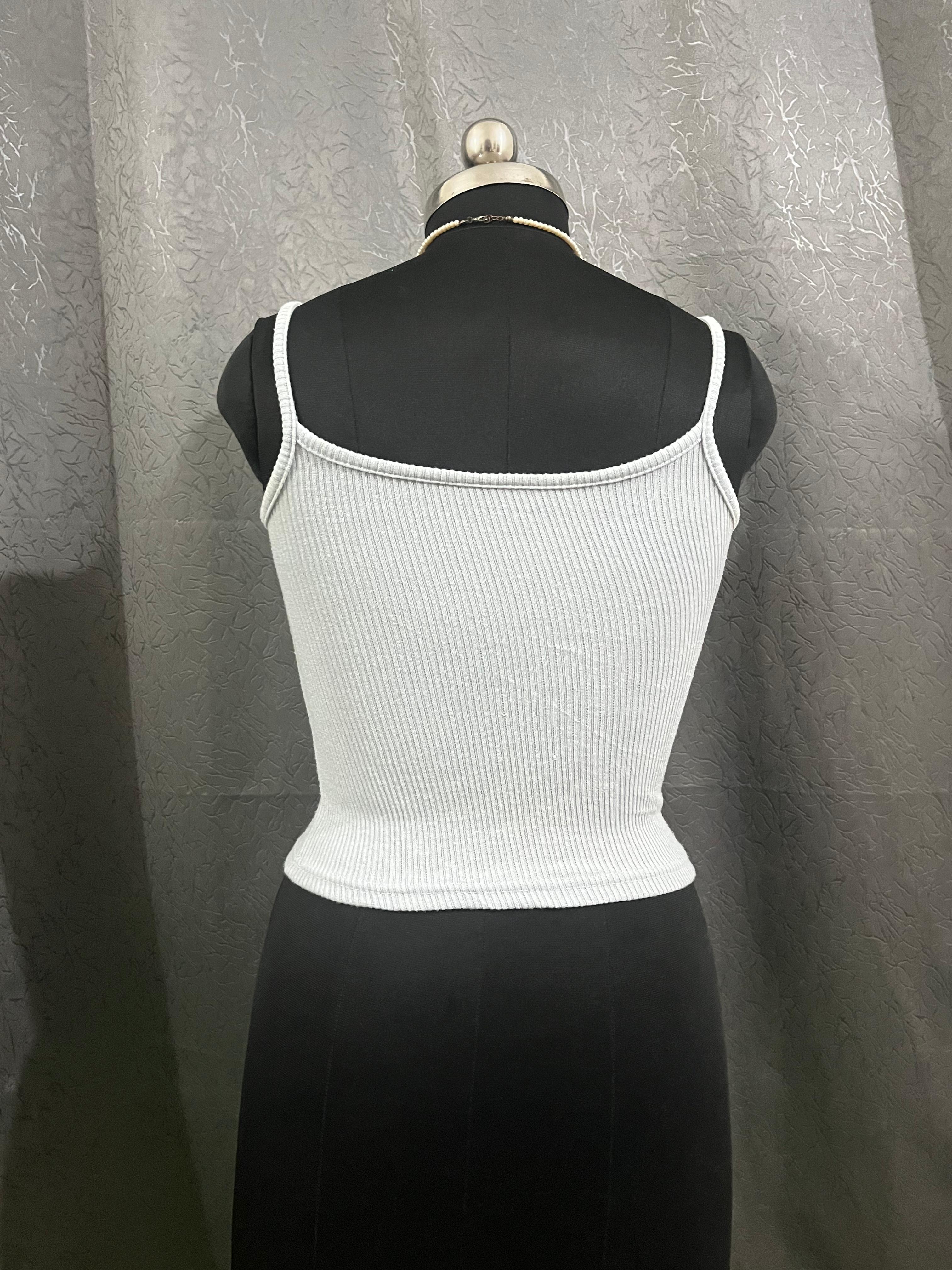 White Ribbed Knit Crop Tank – Size M