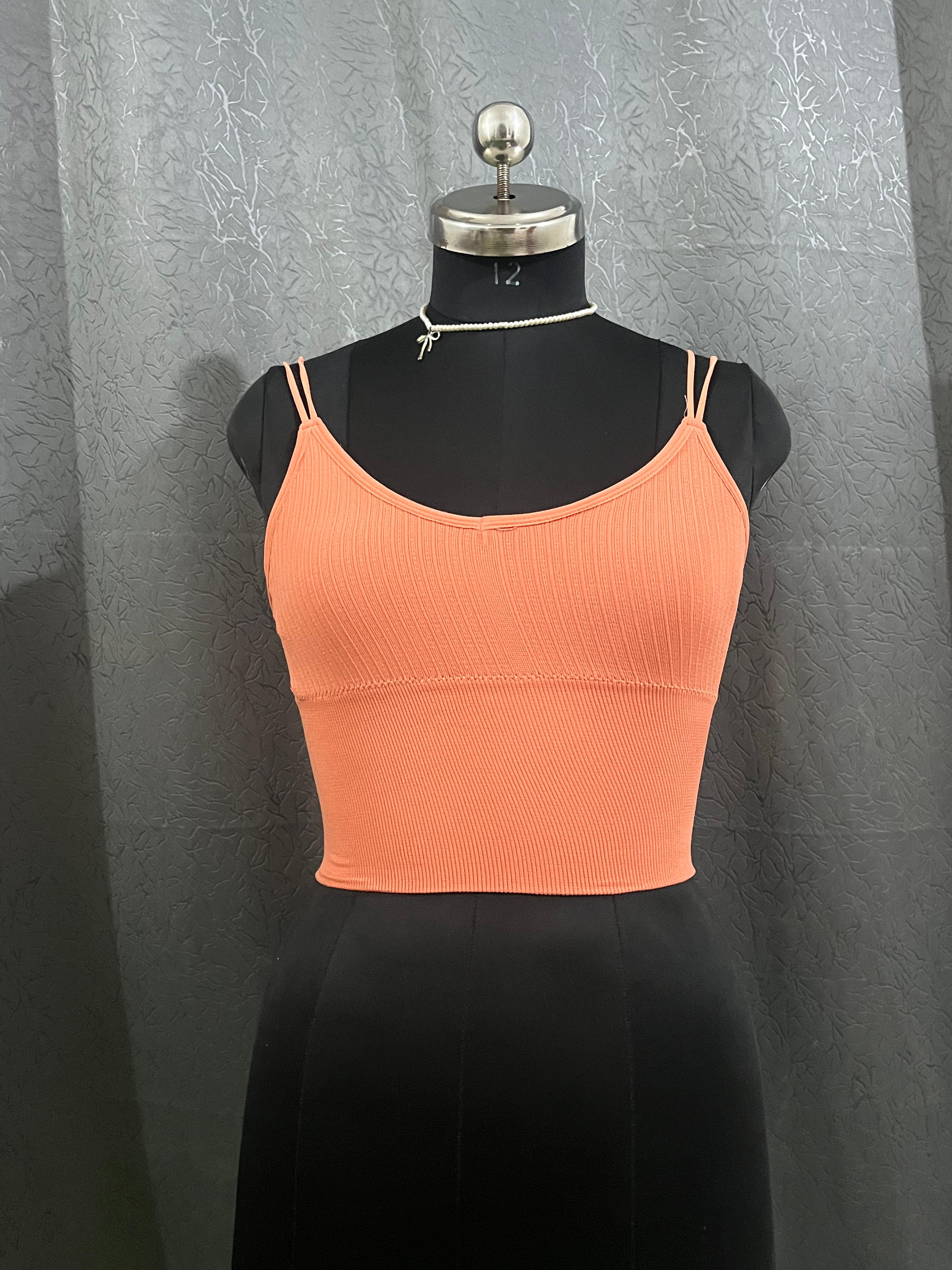 Peach Ribbed Double-Strap Crop Top – Size M