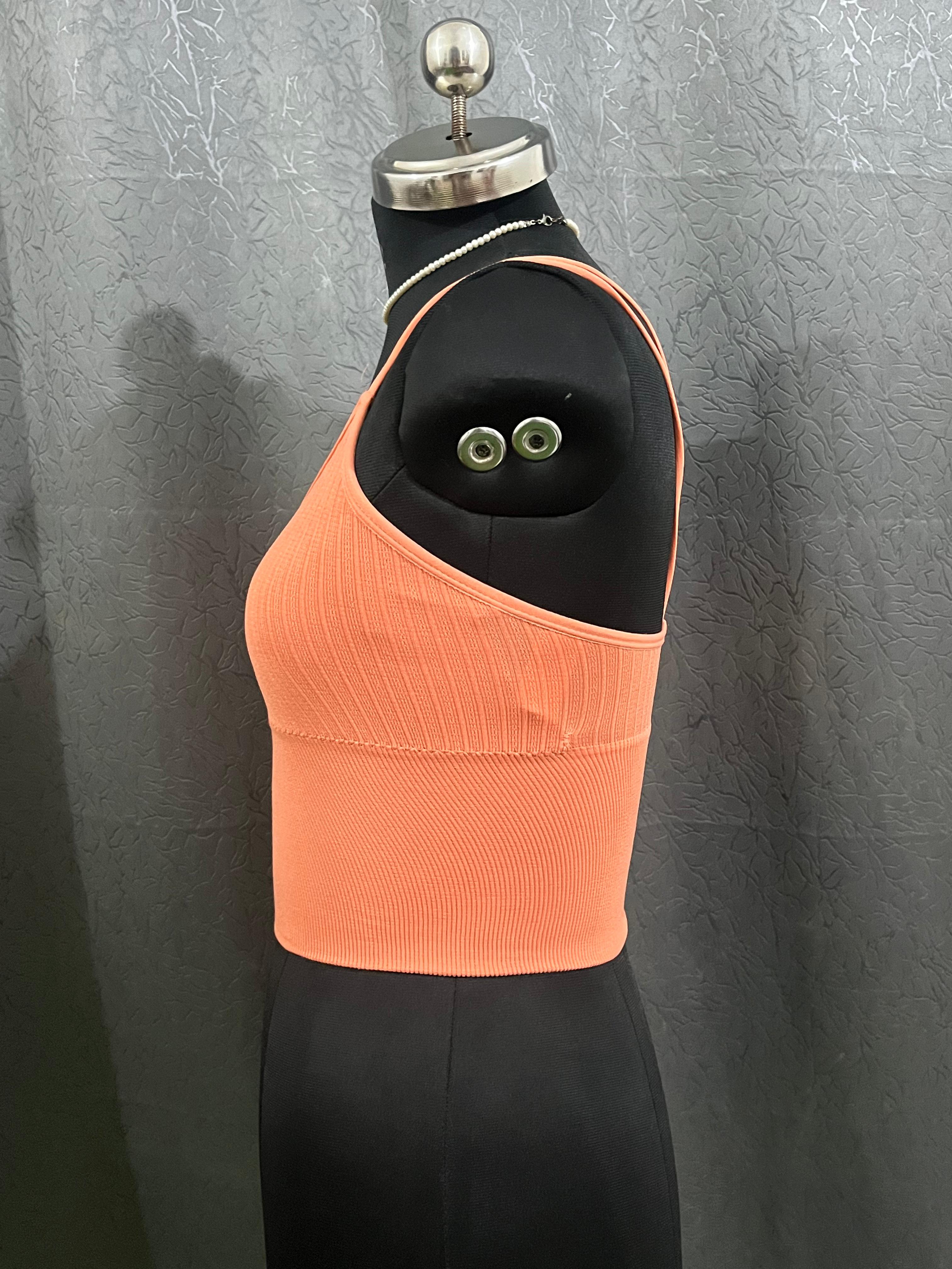 Peach Ribbed Double-Strap Crop Top – Size M