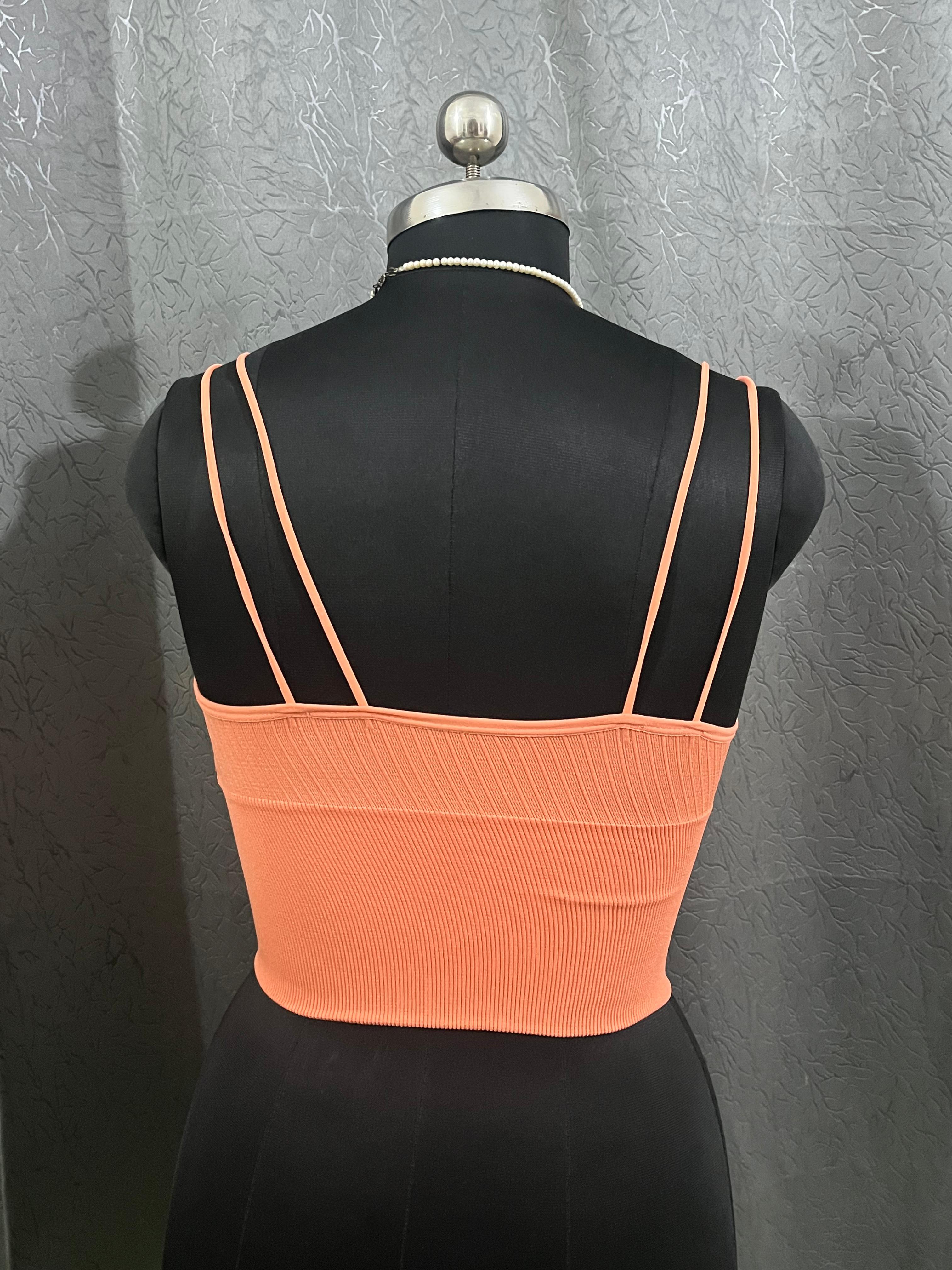 Peach Ribbed Double-Strap Crop Top – Size M