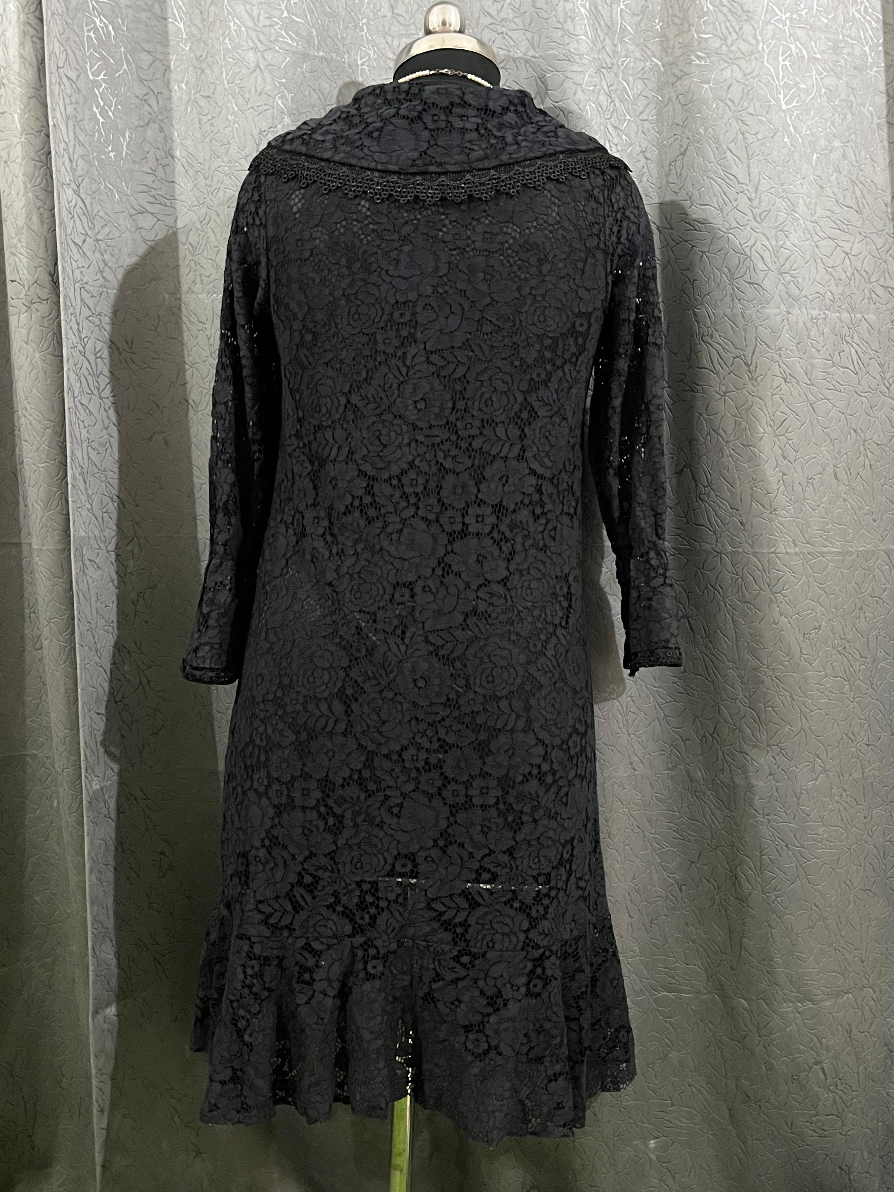 Vintage Black Lace Midi Dress (Size L)