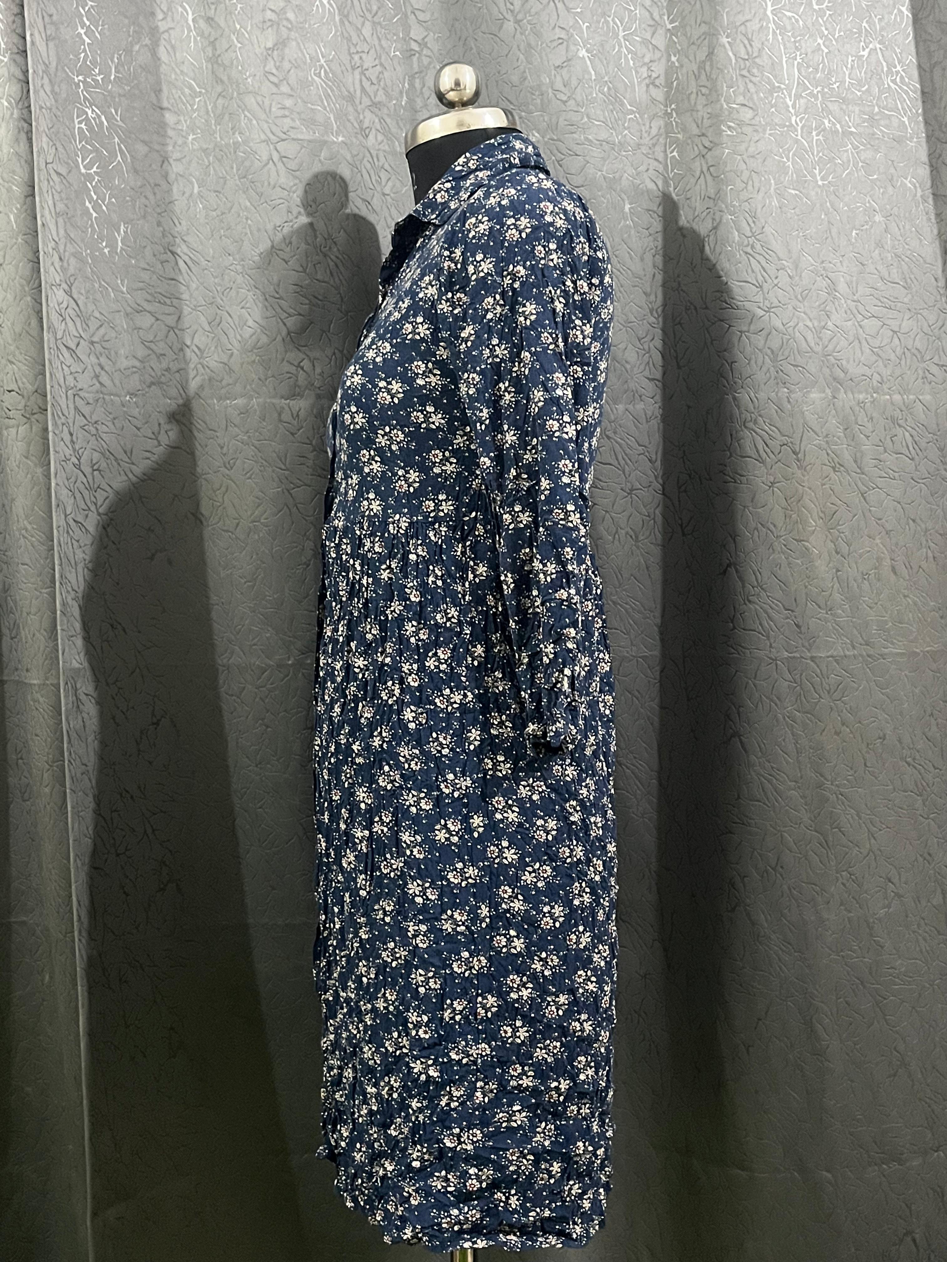 Navy Floral Button-Down Dress (Size L)