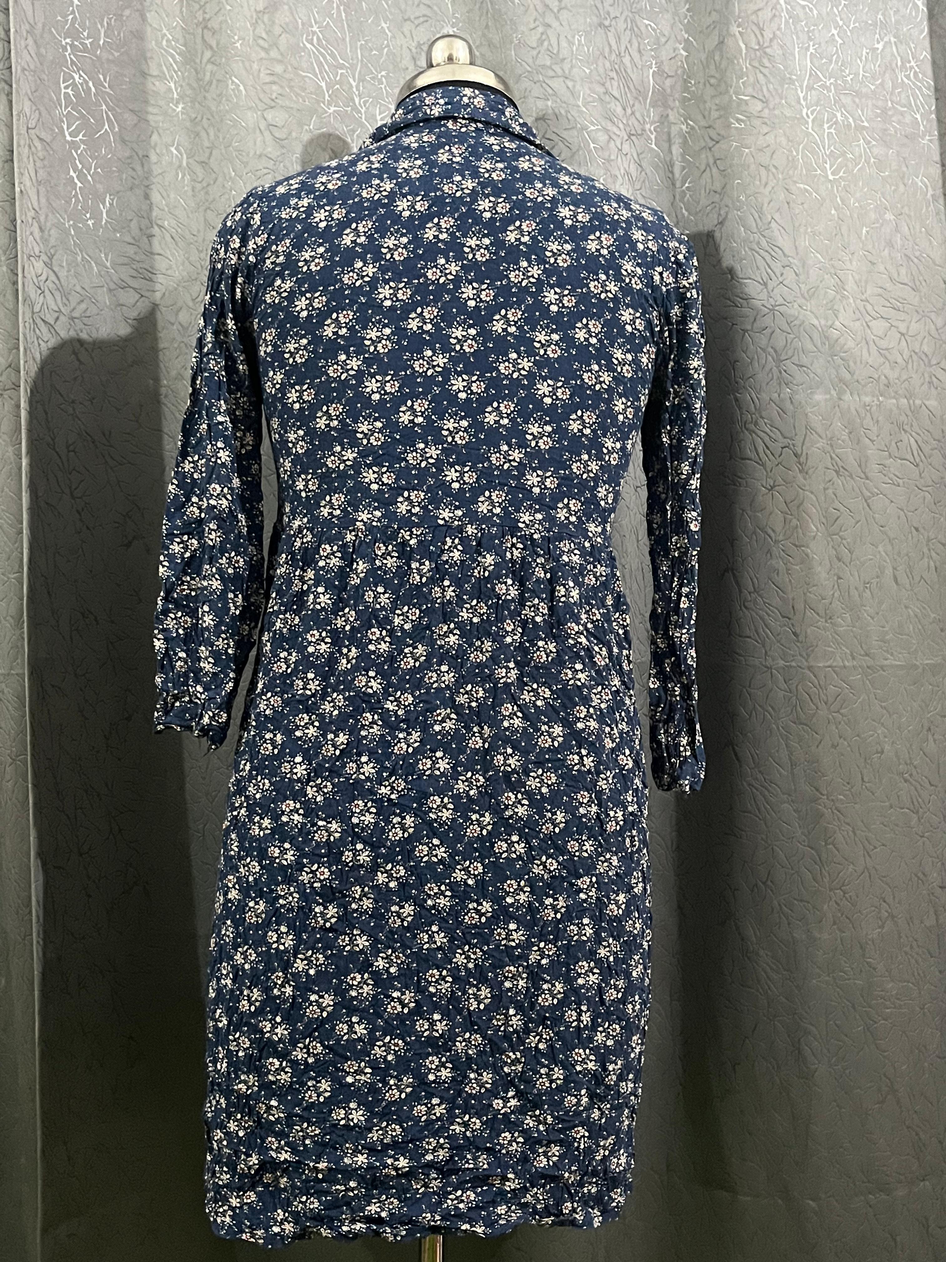 Navy Floral Button-Down Dress (Size L)