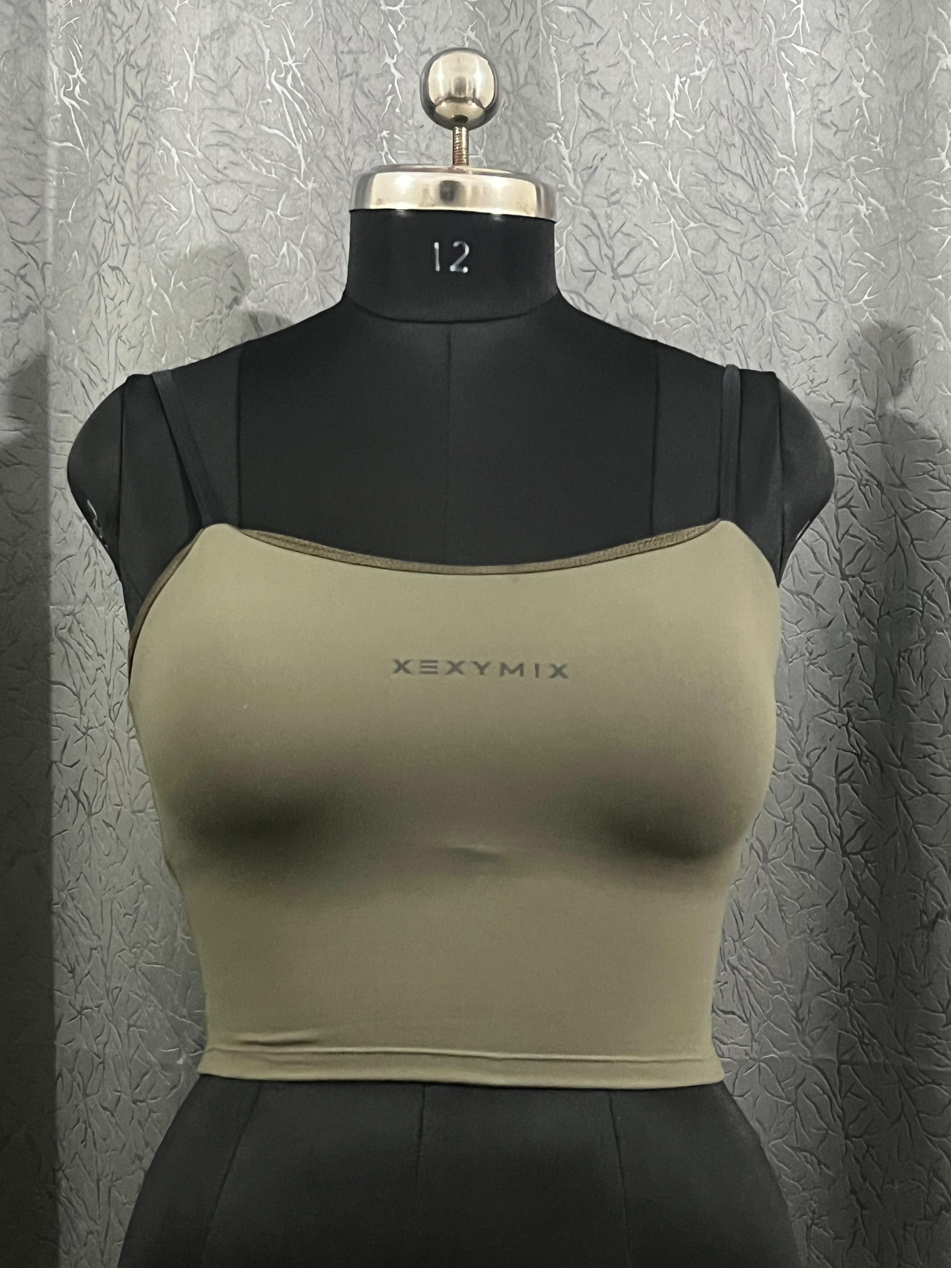 XEXYMIX Olive Green Performance Crop Top (Size M)
