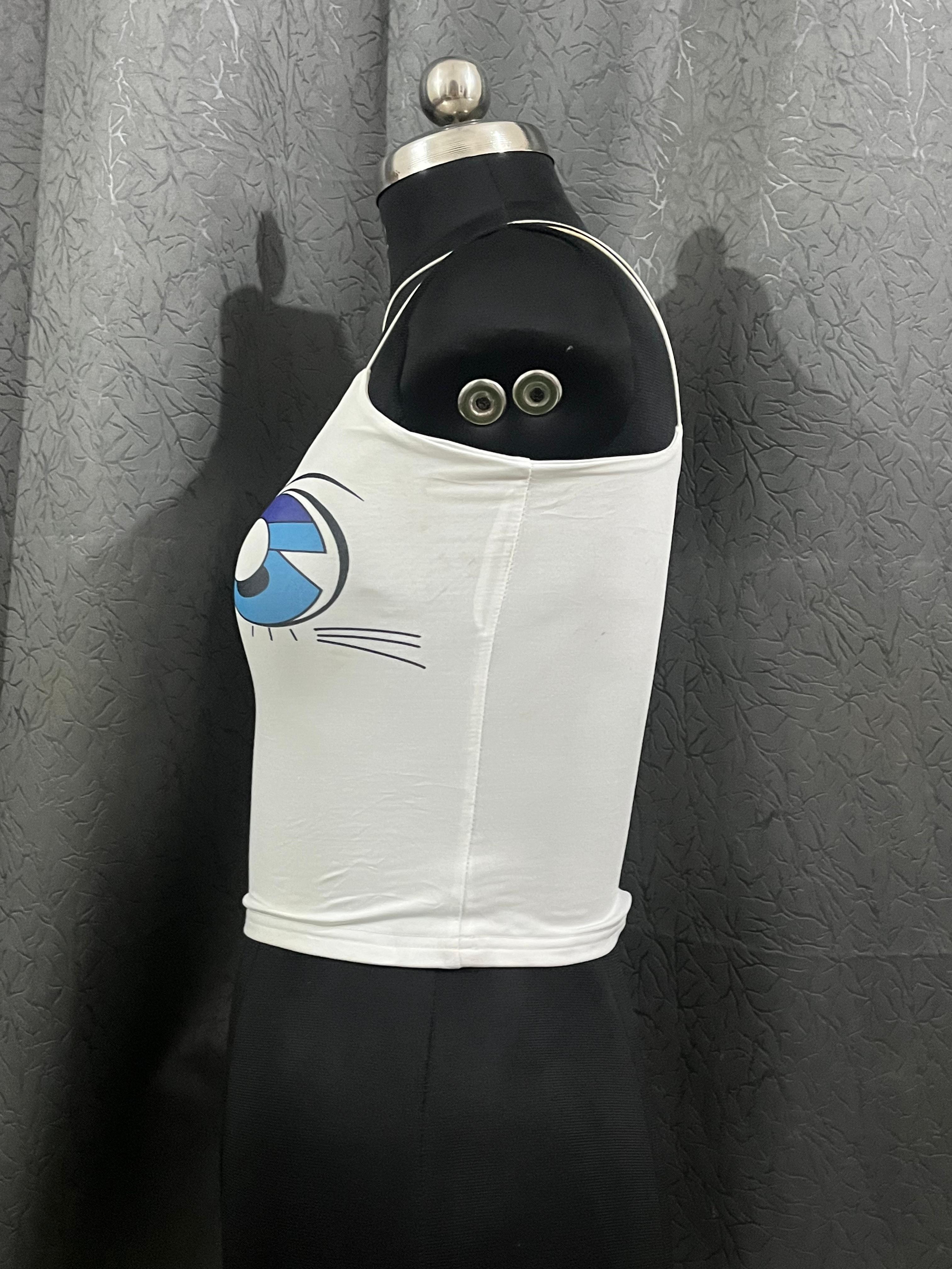 White Anime Cat Graphic Crop Top | Size S