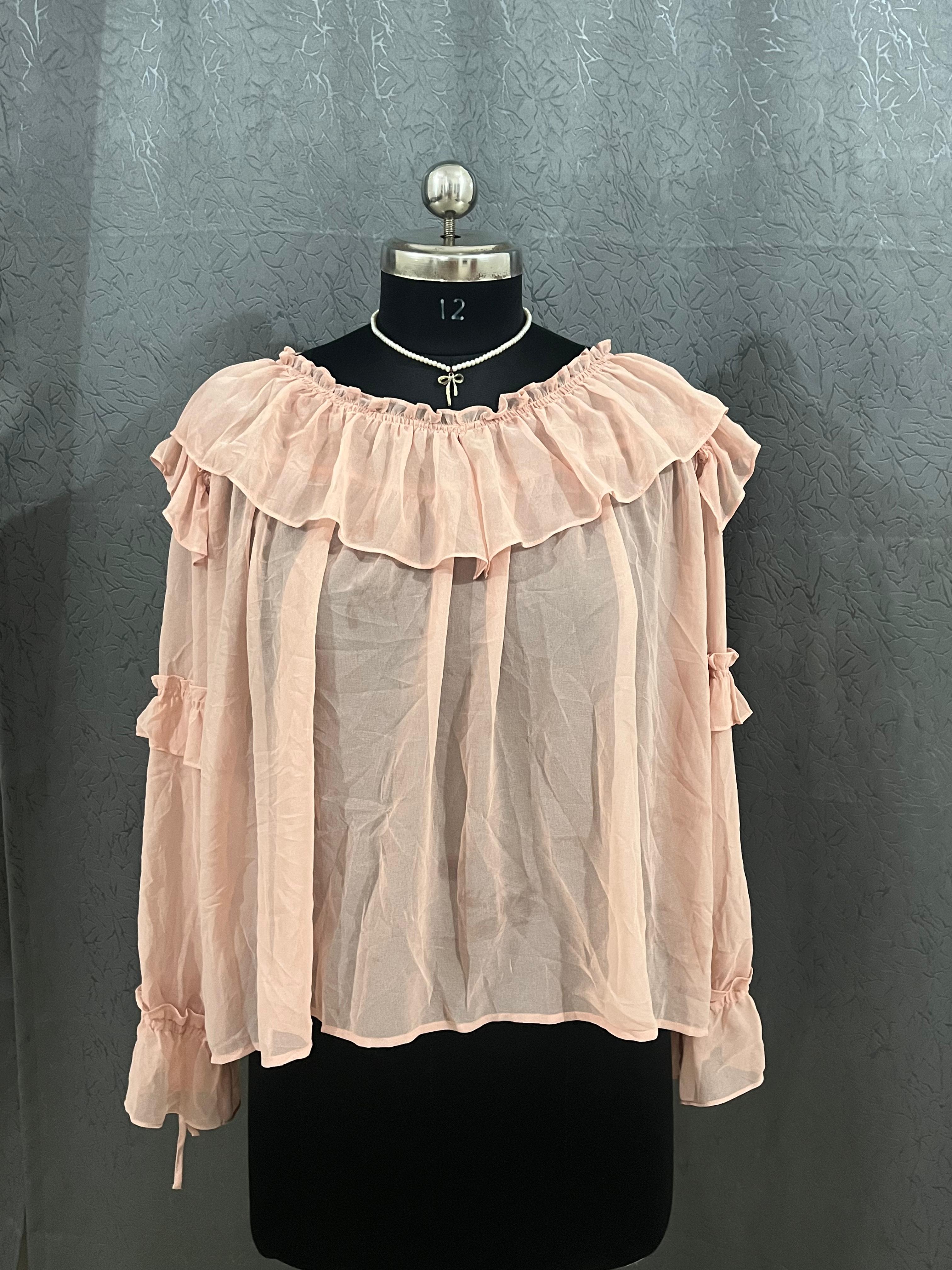 8 Seconds Sheer Ruffle Blouse – Soft Pink, Size M