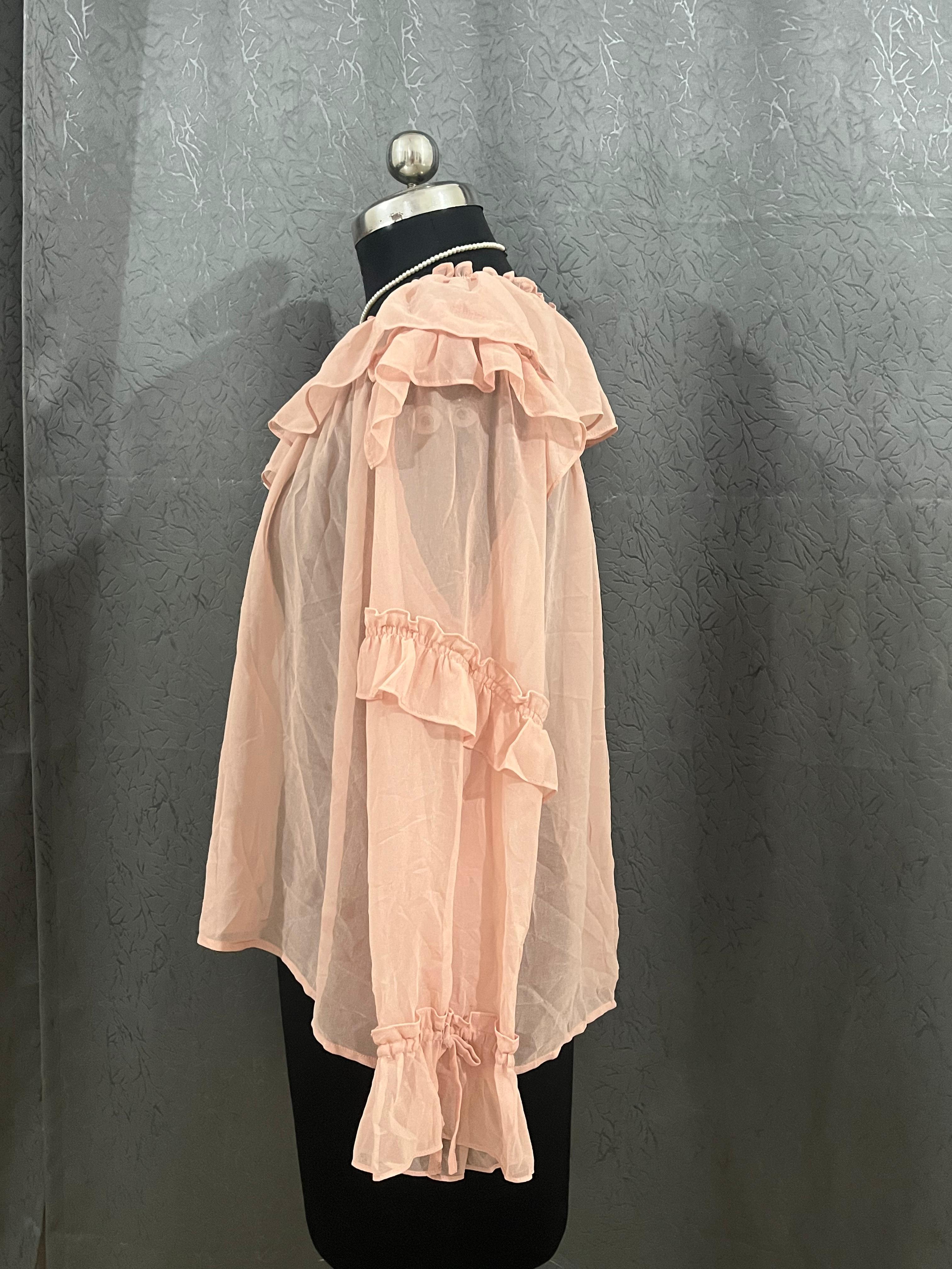 8 Seconds Sheer Ruffle Blouse – Soft Pink, Size M