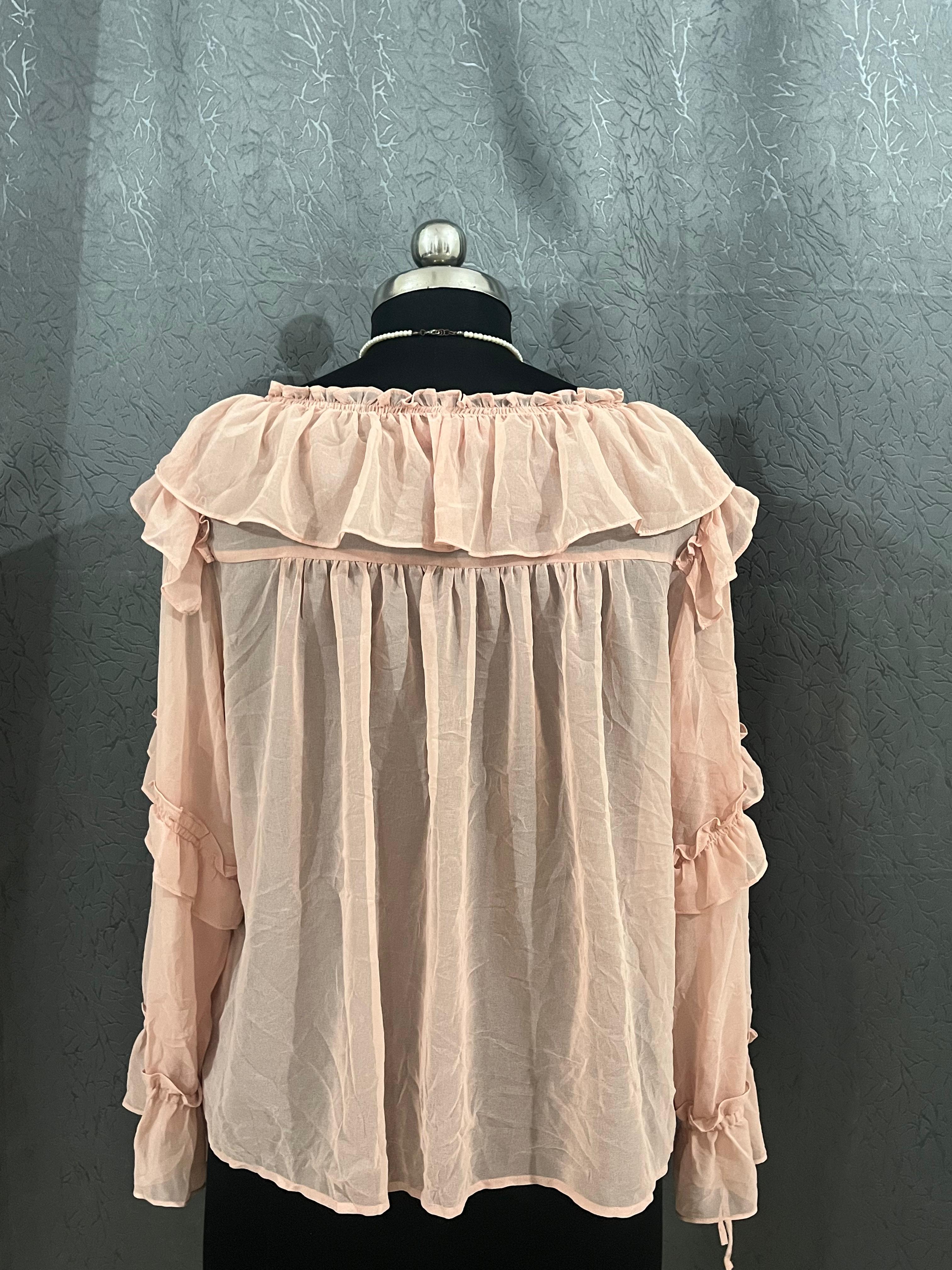 8 Seconds Sheer Ruffle Blouse – Soft Pink, Size M