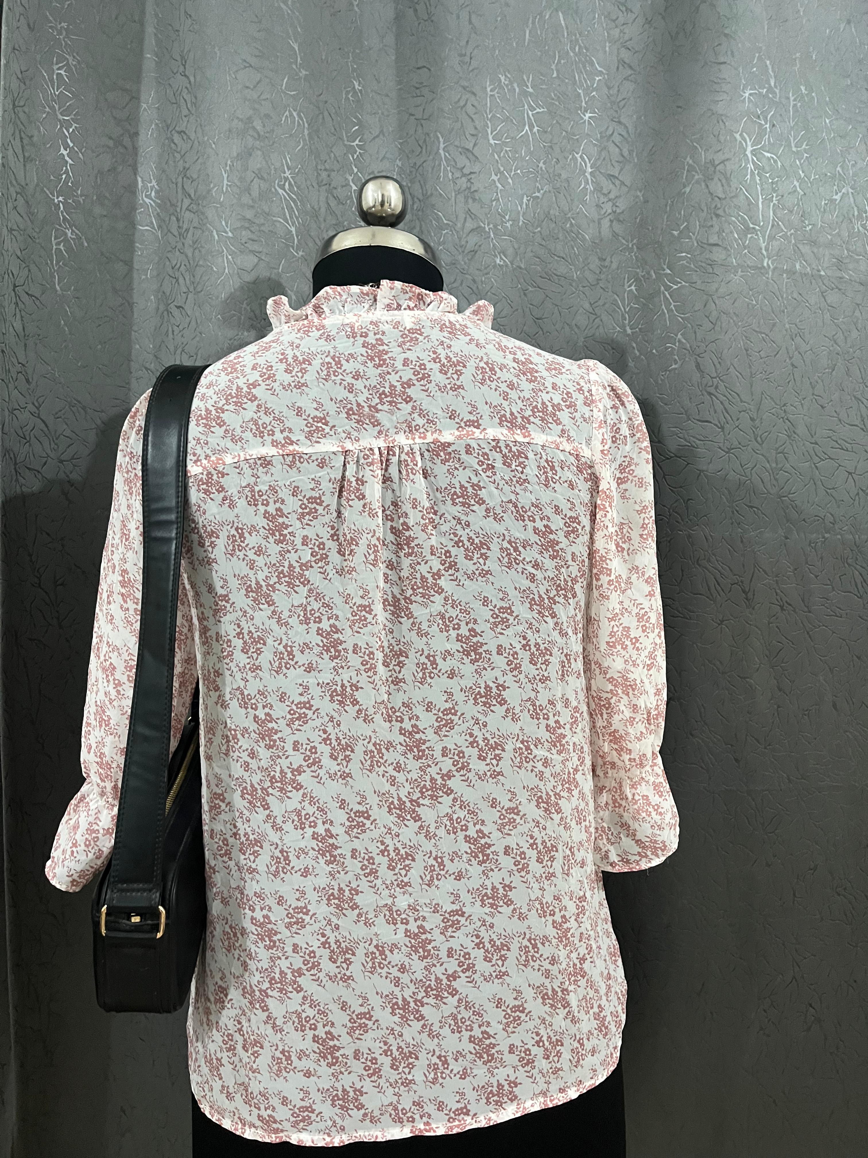 Clovis Pink Floral Ruffle Blouse – Size M