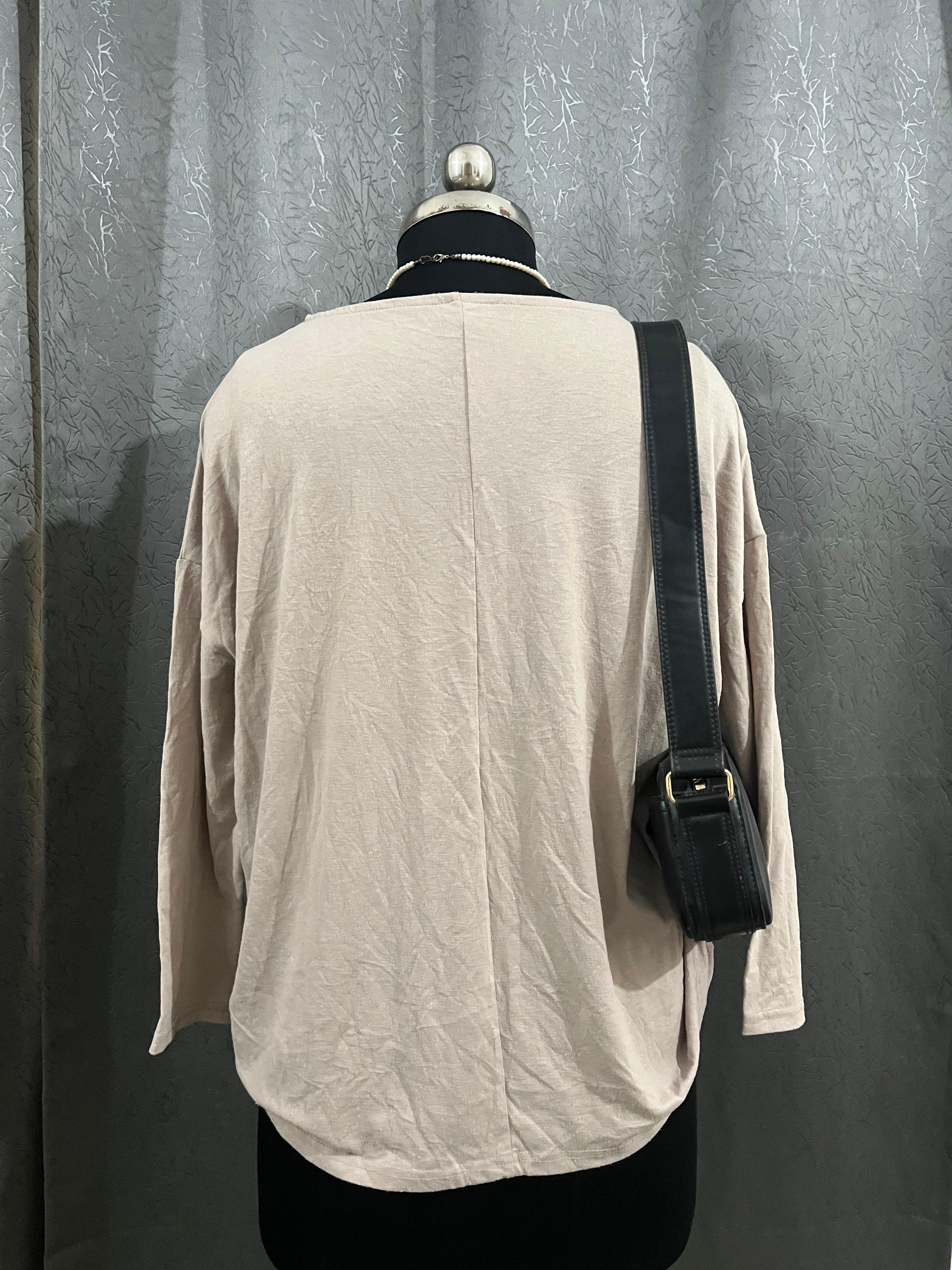 Beige Long-Sleeve Loose Fit Top – Size L