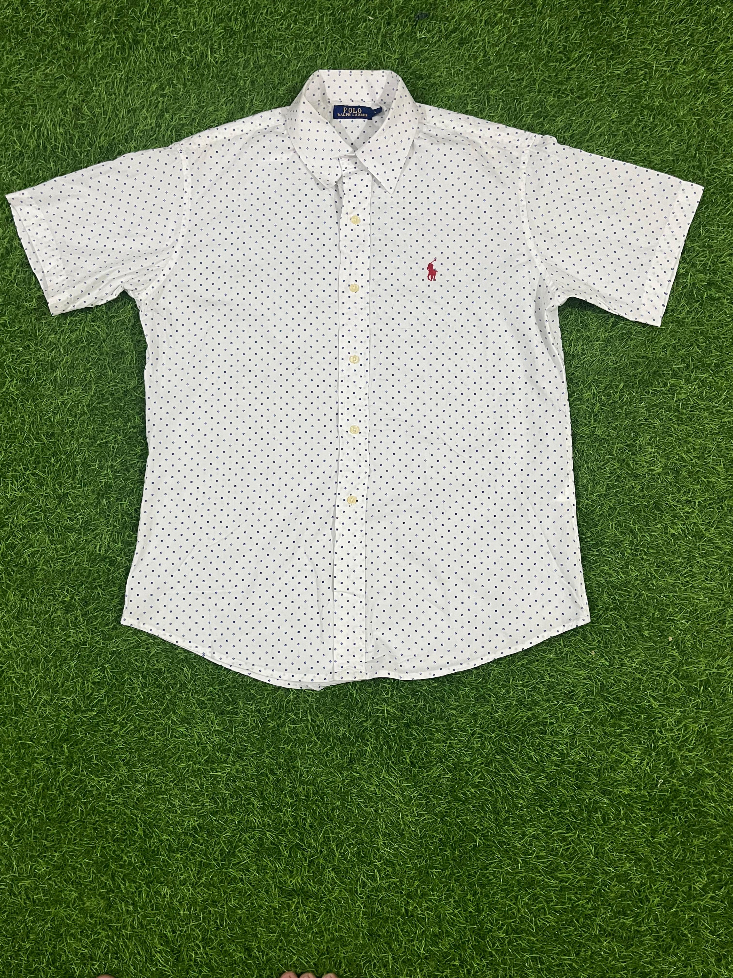 Polo Ralph Lauren White Polka Dot Short Sleeve Shirt – Size L