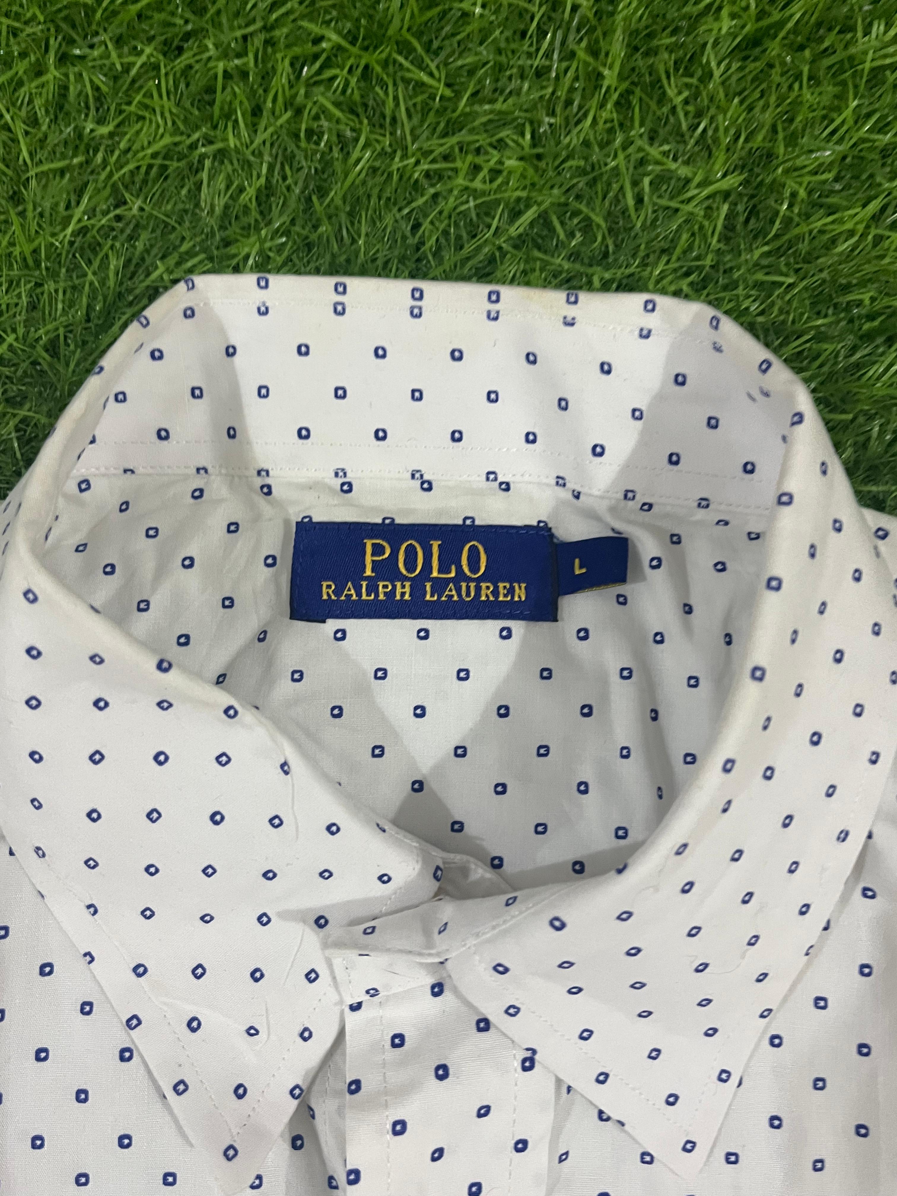 Polo Ralph Lauren White Polka Dot Short Sleeve Shirt – Size L