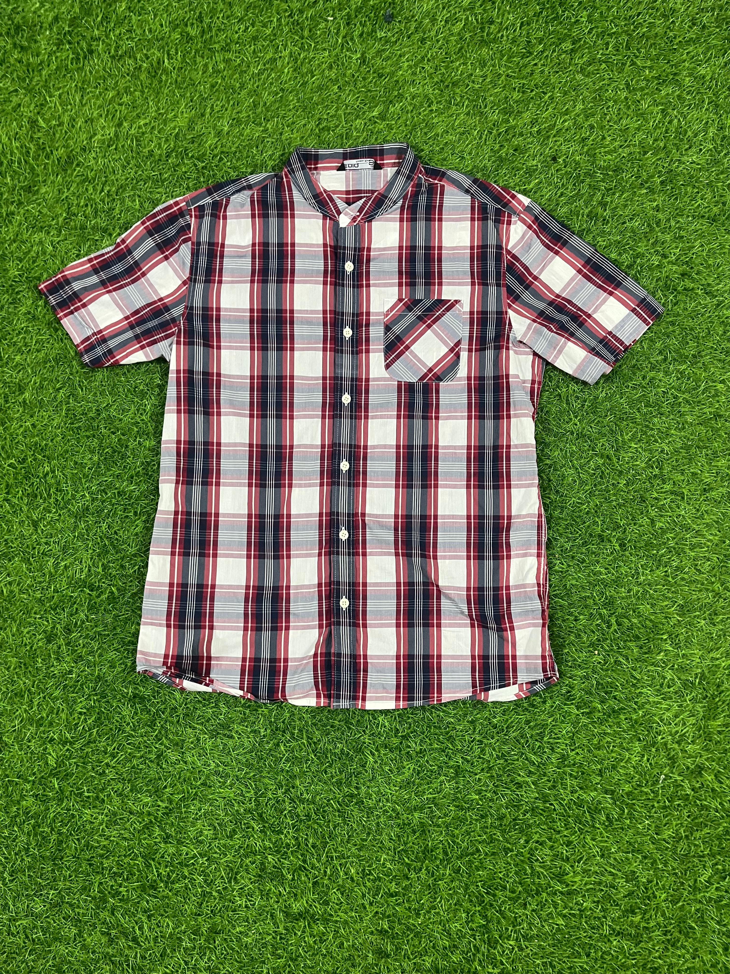Classic Red & Black Checked Short Sleeve Shirt – Size M