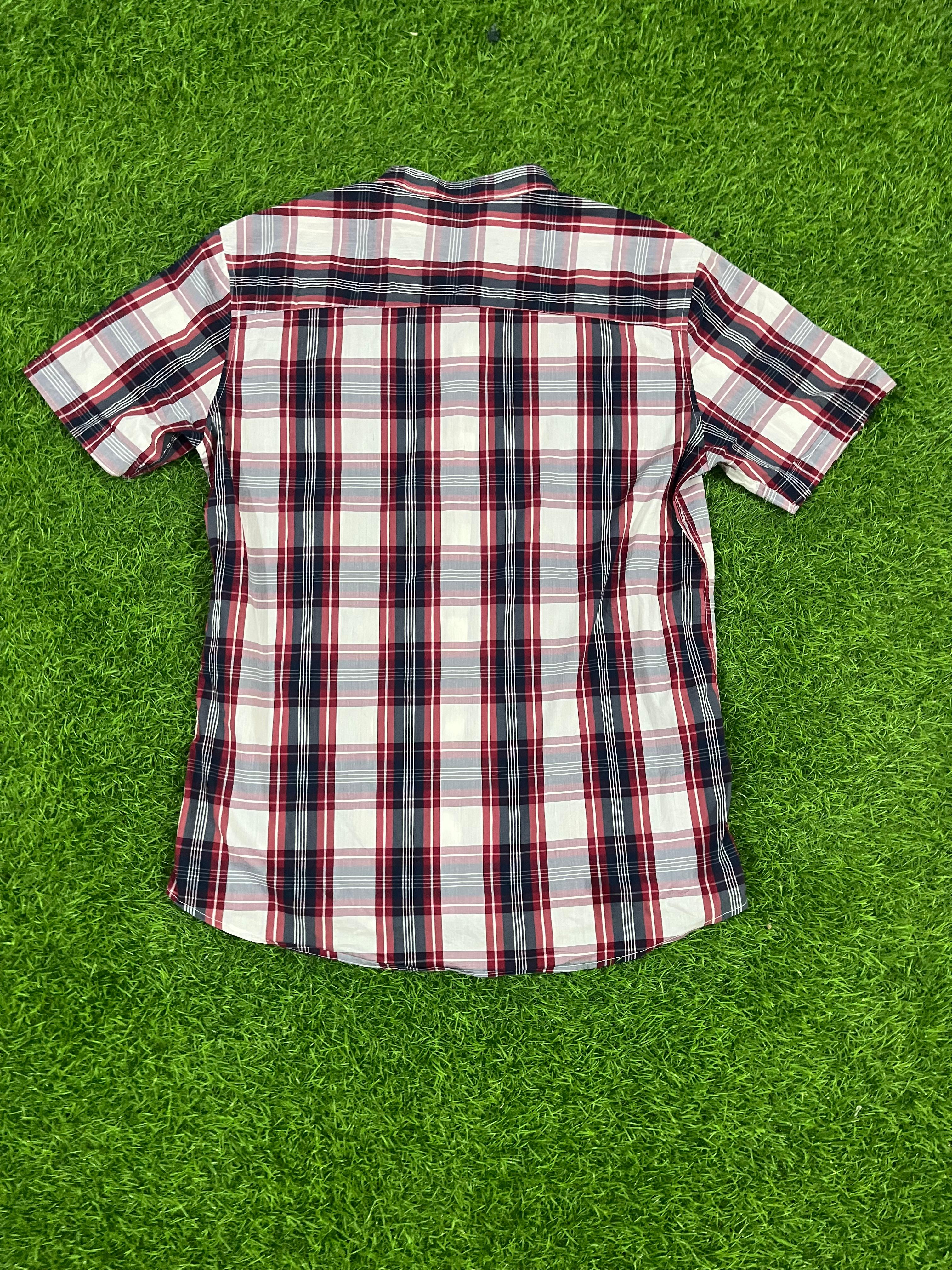 Classic Red & Black Checked Short Sleeve Shirt – Size M