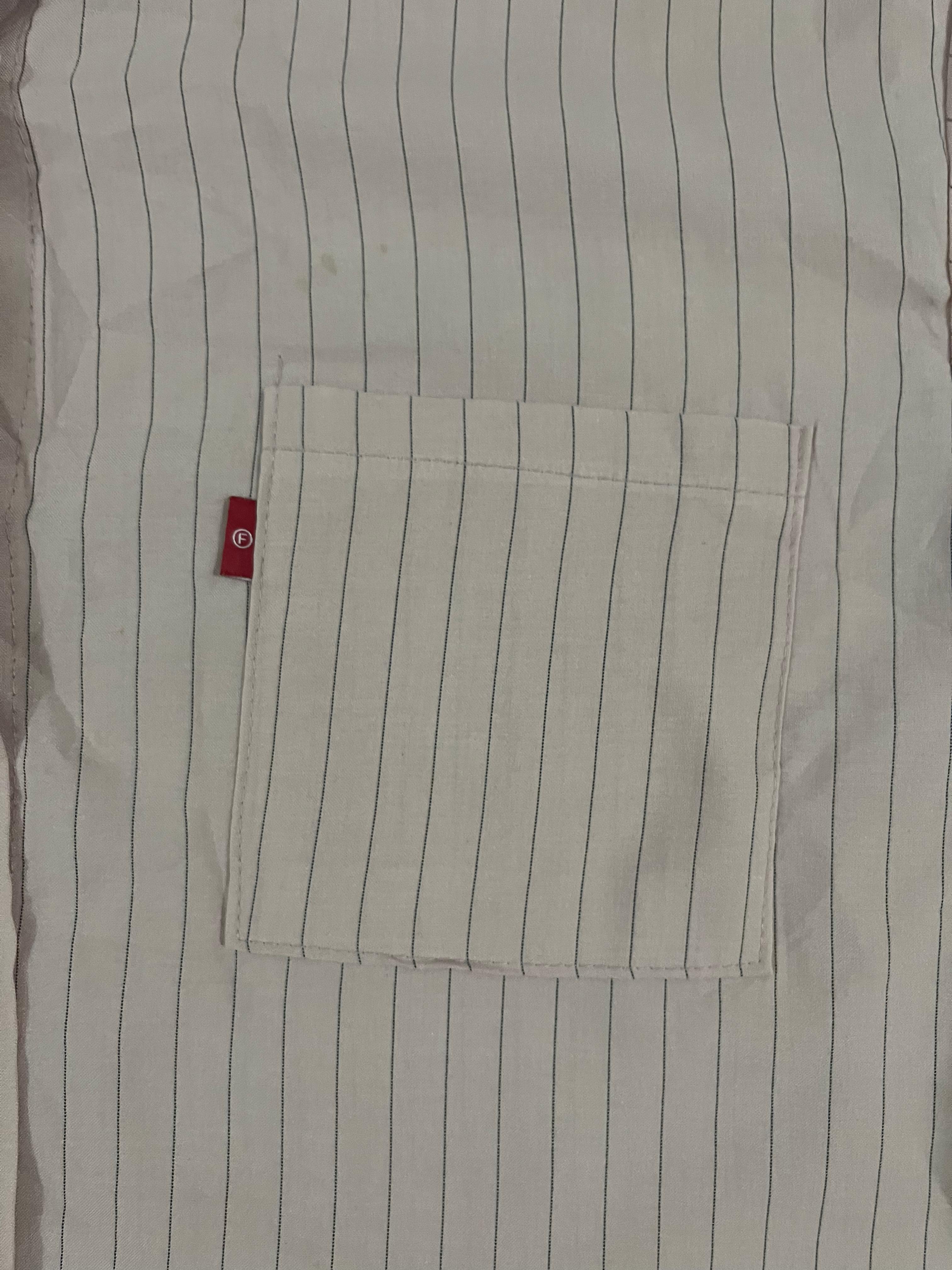 Beige Pinstripe Short Sleeve Button-Down Shirt – Size L